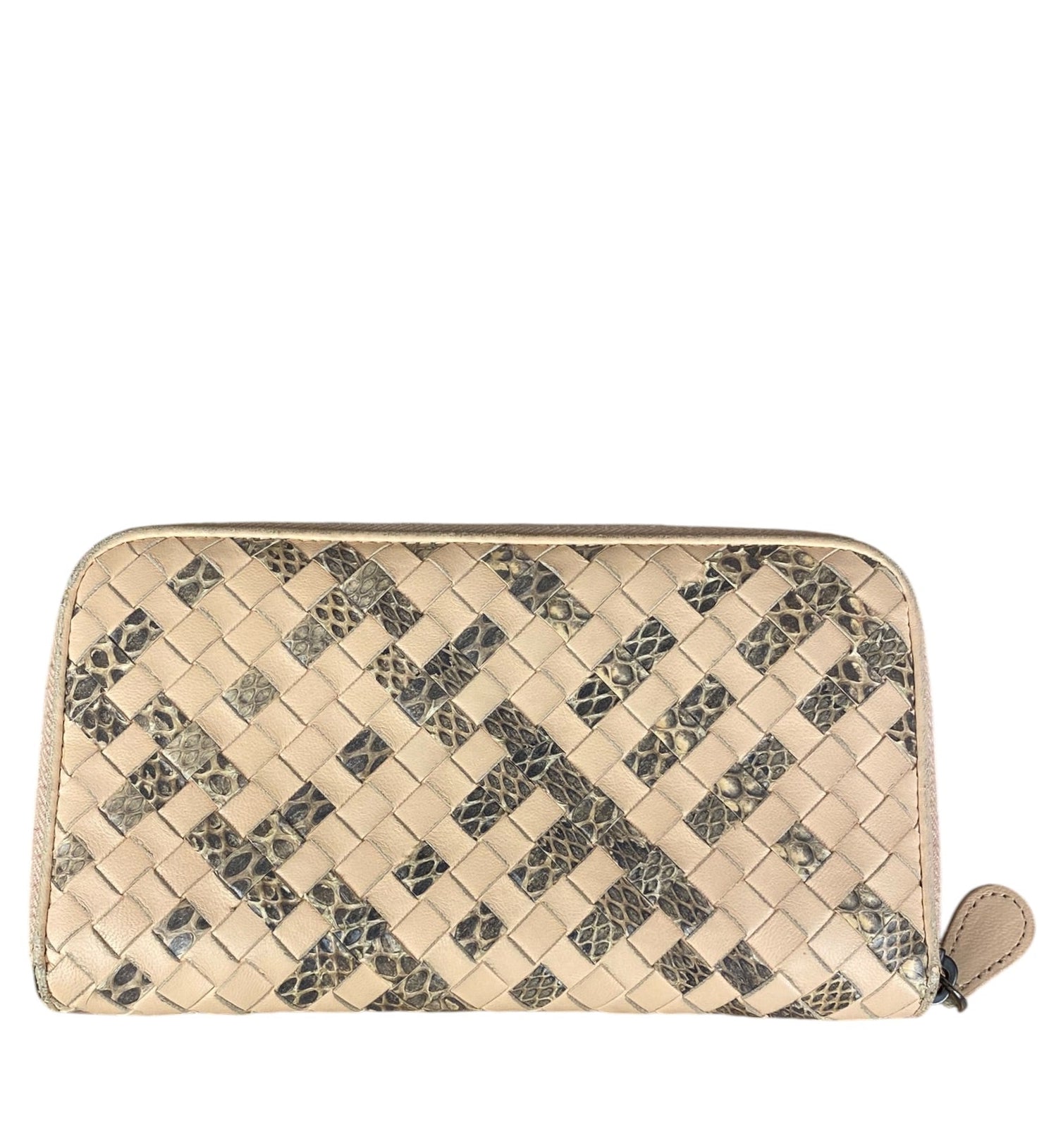 Bottega Veneta Pink Intreccio Snake Leather Long Wallet