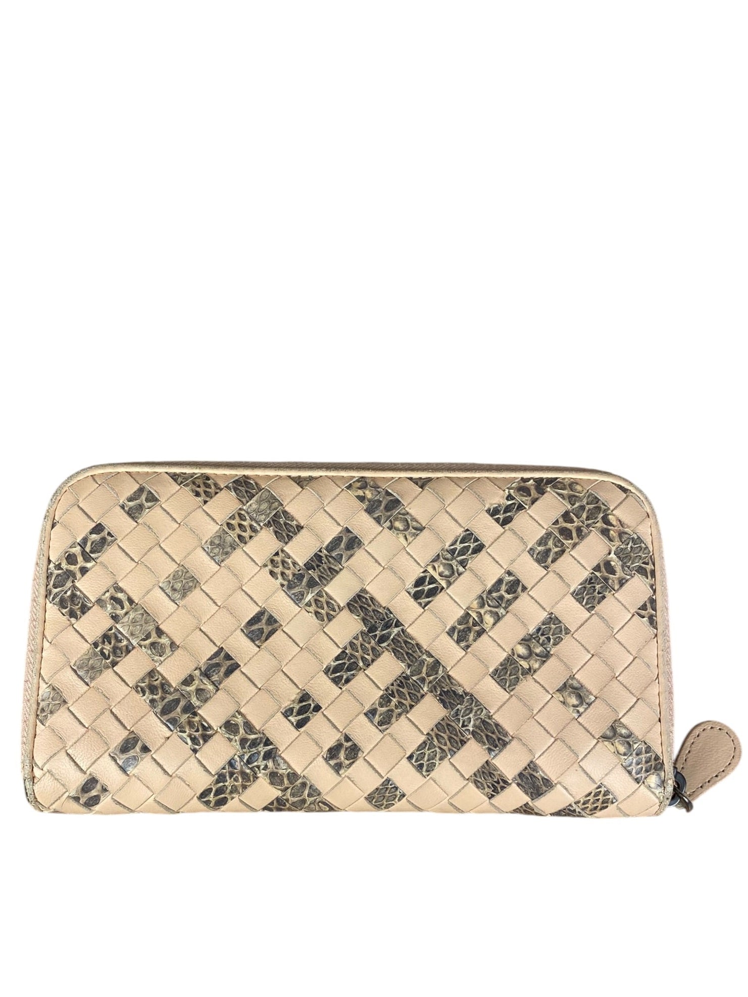 Bottega Veneta Pink Intreccio Snake Leather Long Wallet