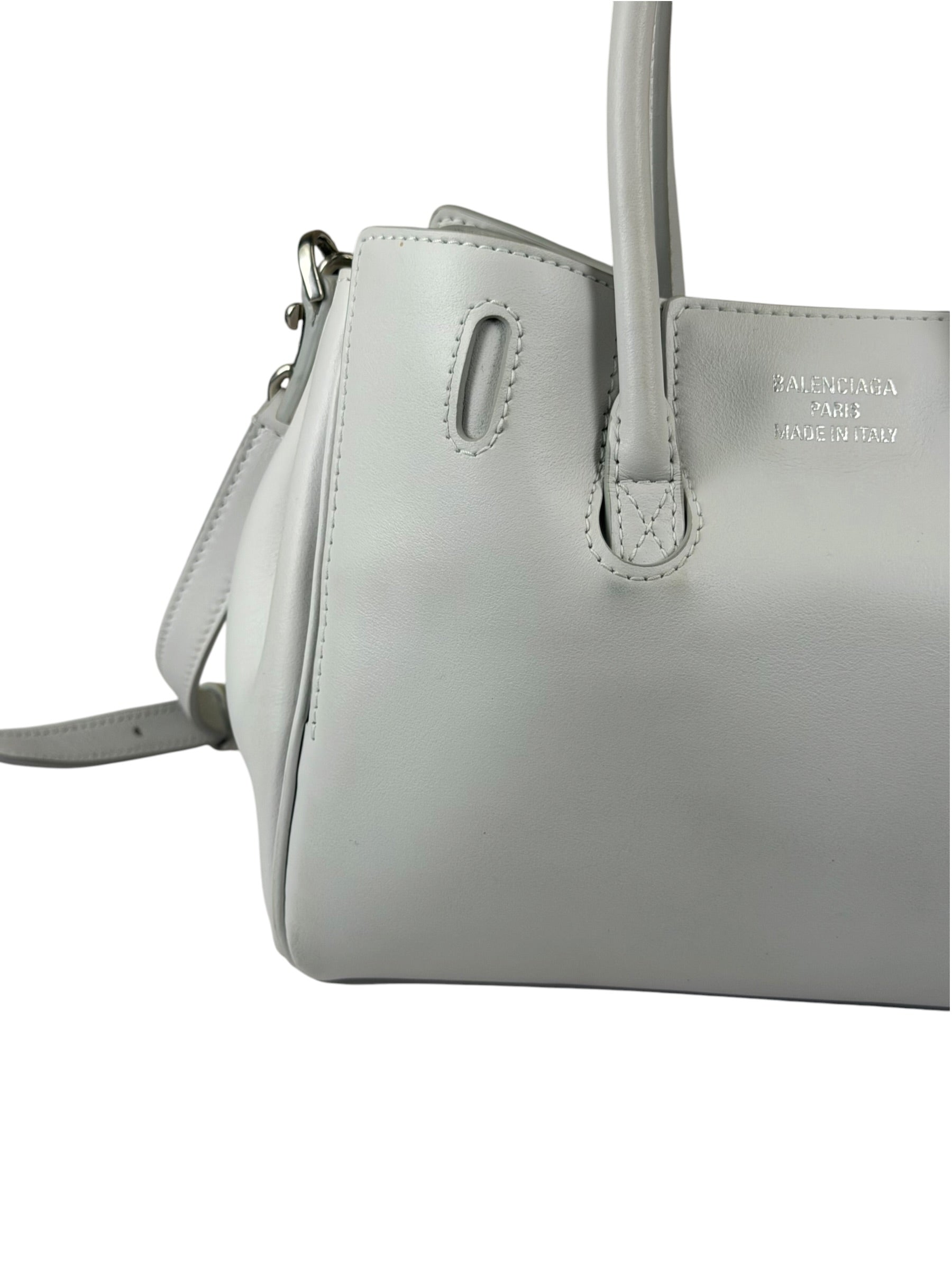 Balenciaga White Leather Bel Air Carry All Handbag
