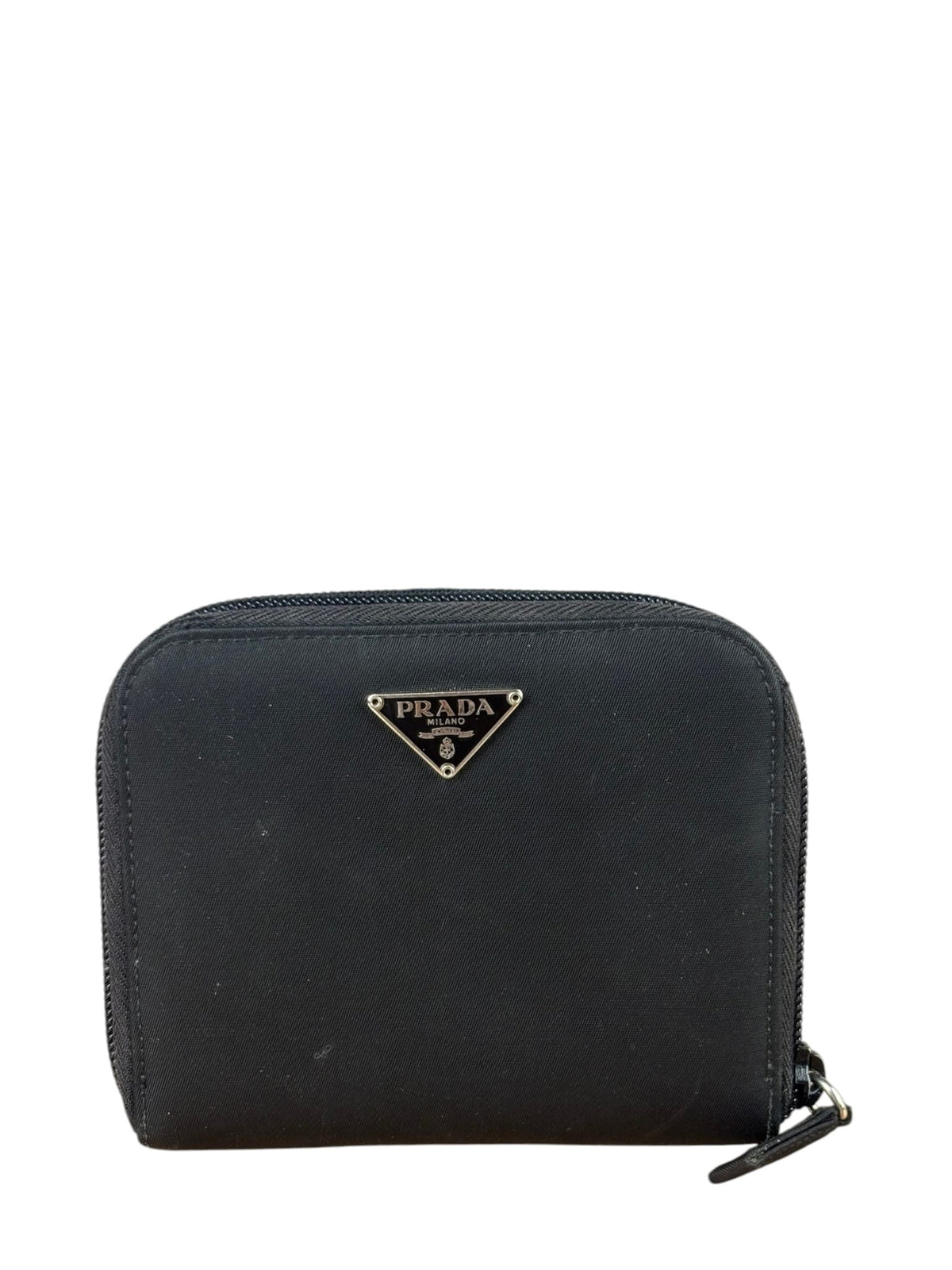Prada Black Nylon Saffiano Leather Zip Bifold Wallet