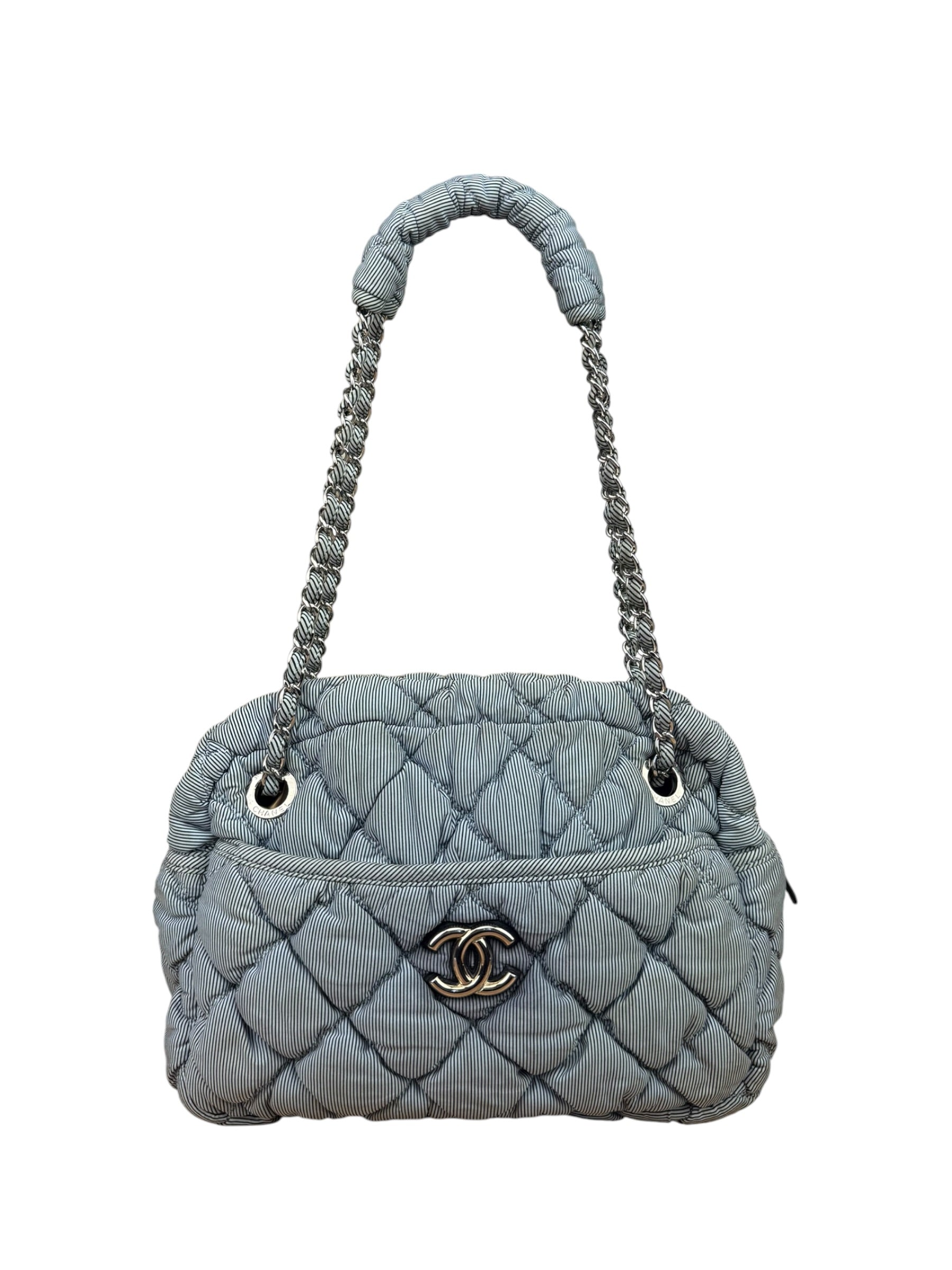 Chanel Grey/Black Quilted Nylon Bubble Shoulder Bag 2009