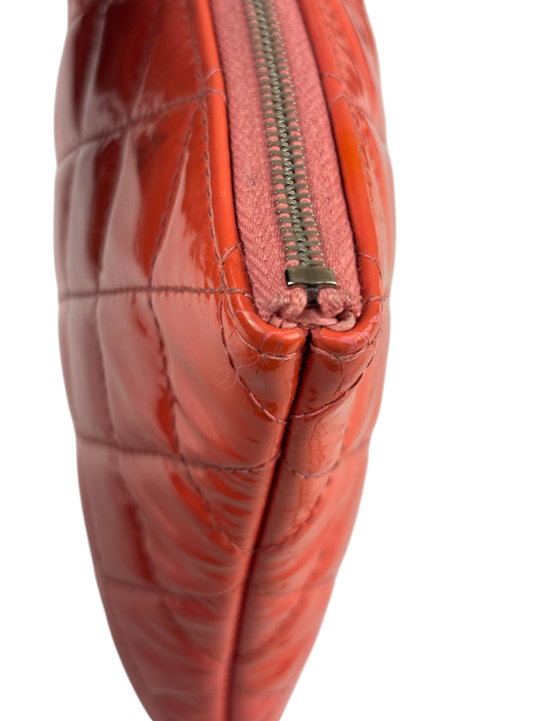 Chanel Orange Hue Quilted Patent Leather Clutch 2012