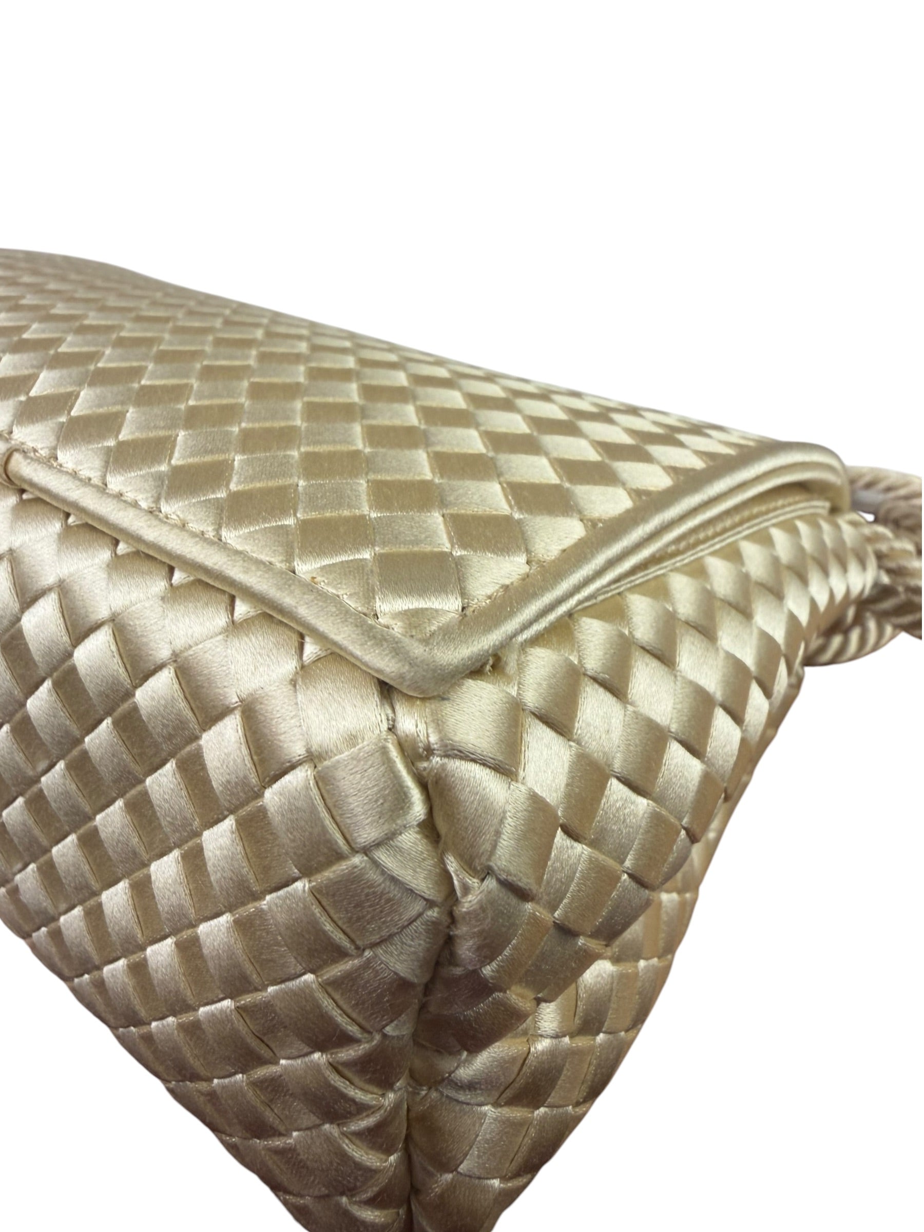 Bottega Veneta Vintage Cream Satin Intrecciato Mini Shoulder Bag