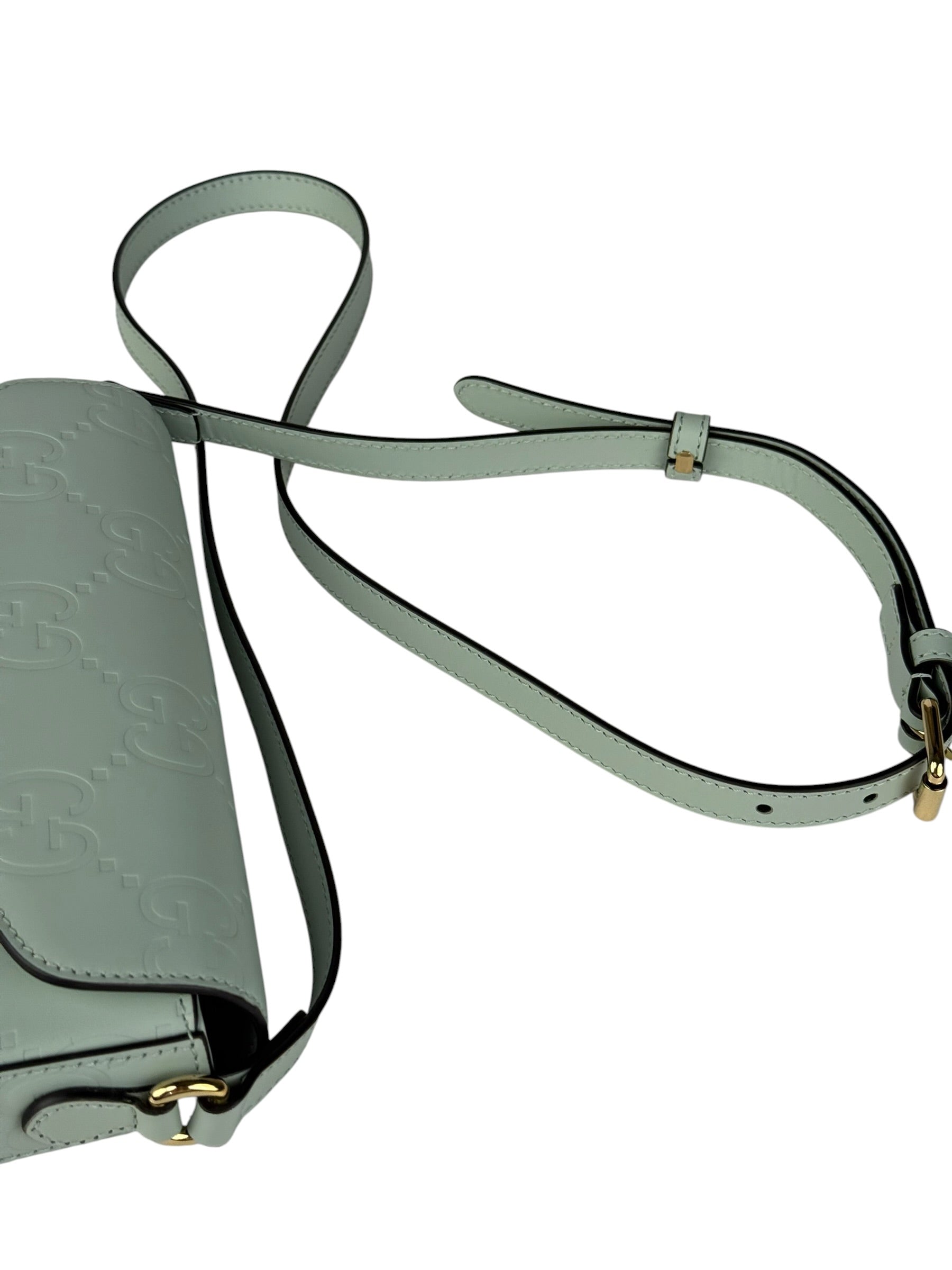 Gucci GG Super Mini Leather Shoulder Bag Pale Blue