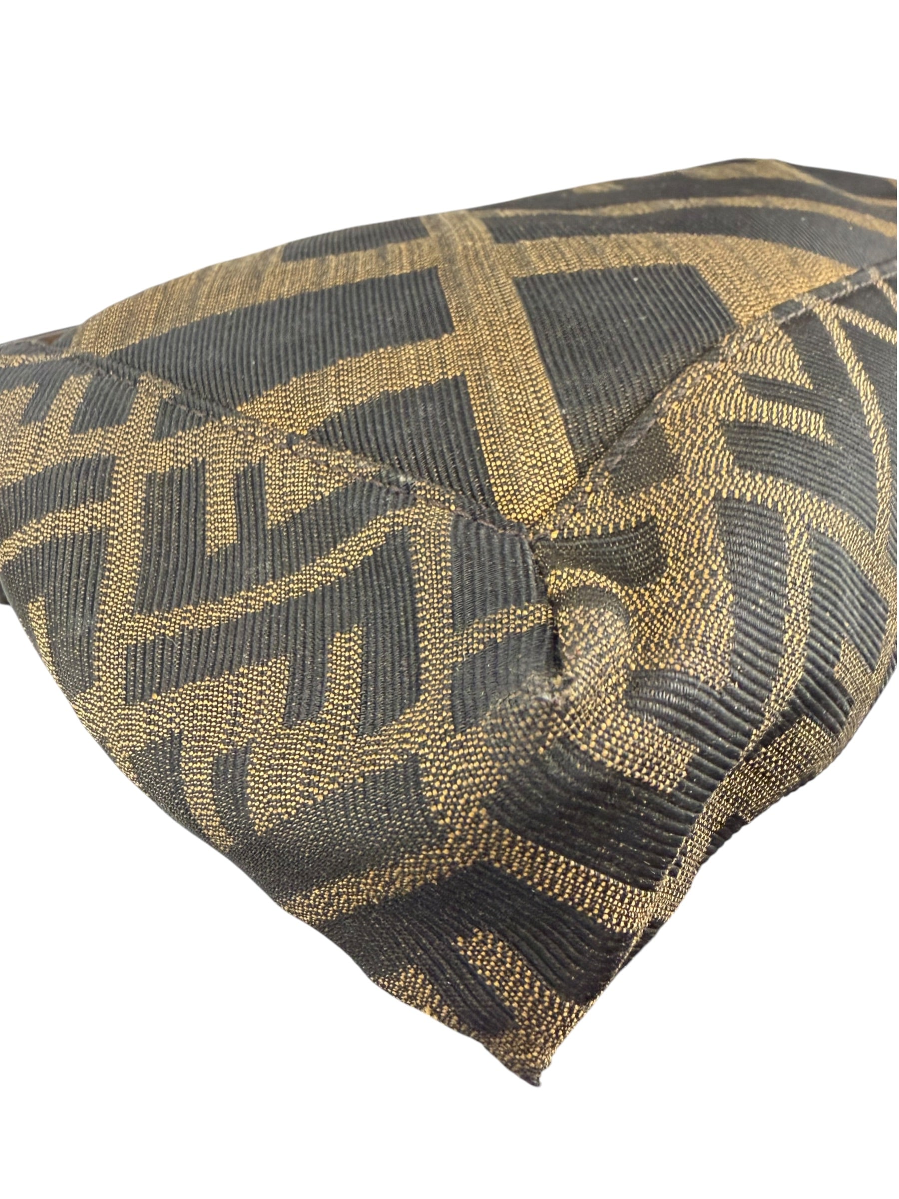 Fendi Vintage Brown Leather Trim Zucca Whipstitch XL Baguette