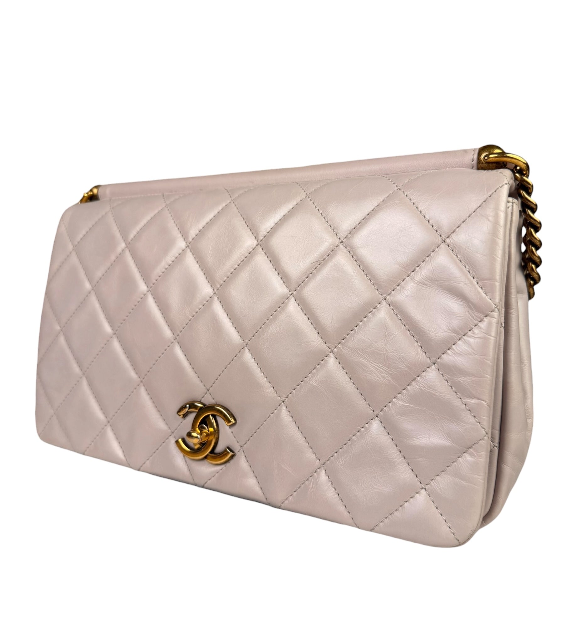Chanel Light Lilac Calfskin Leather Quilted Flap Chain Bag