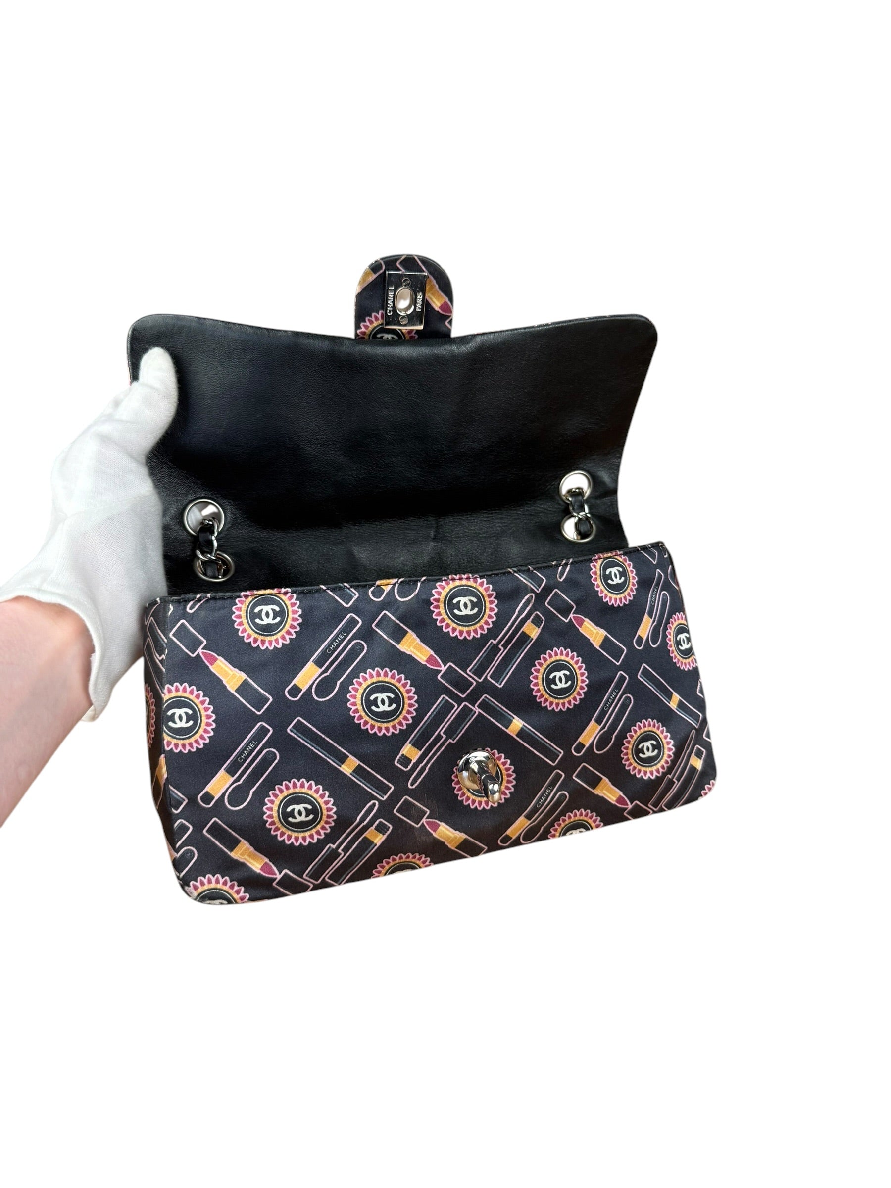 Chanel Lipstick Black Satin Single Flap Bag 2005