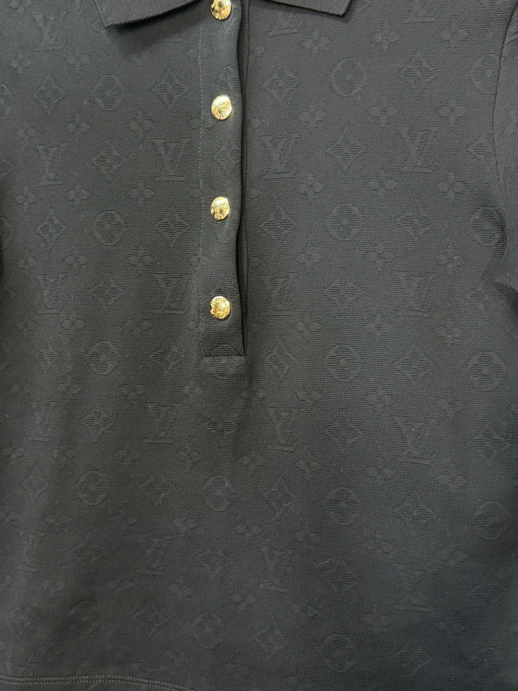 Louis Vuitton Black Monogram Boxy Collared Quarter-Button Top