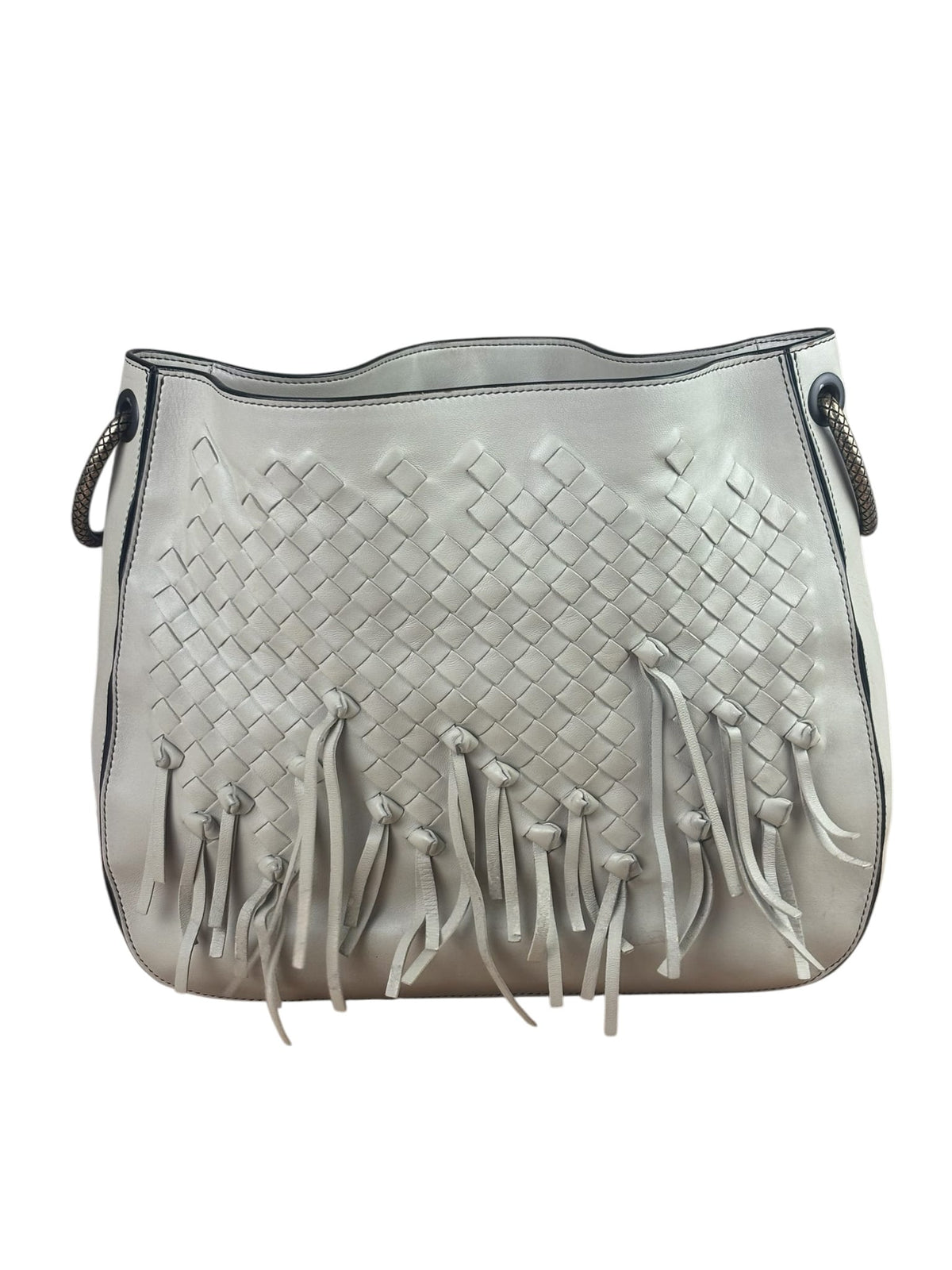 Bottega Veneta Grey Intrecciato Brio Loop Fringe Shoulder Bag