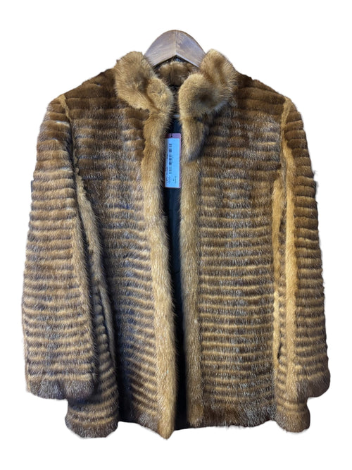 Vintage Horizontal Stripe Brown Mink Fur Coat