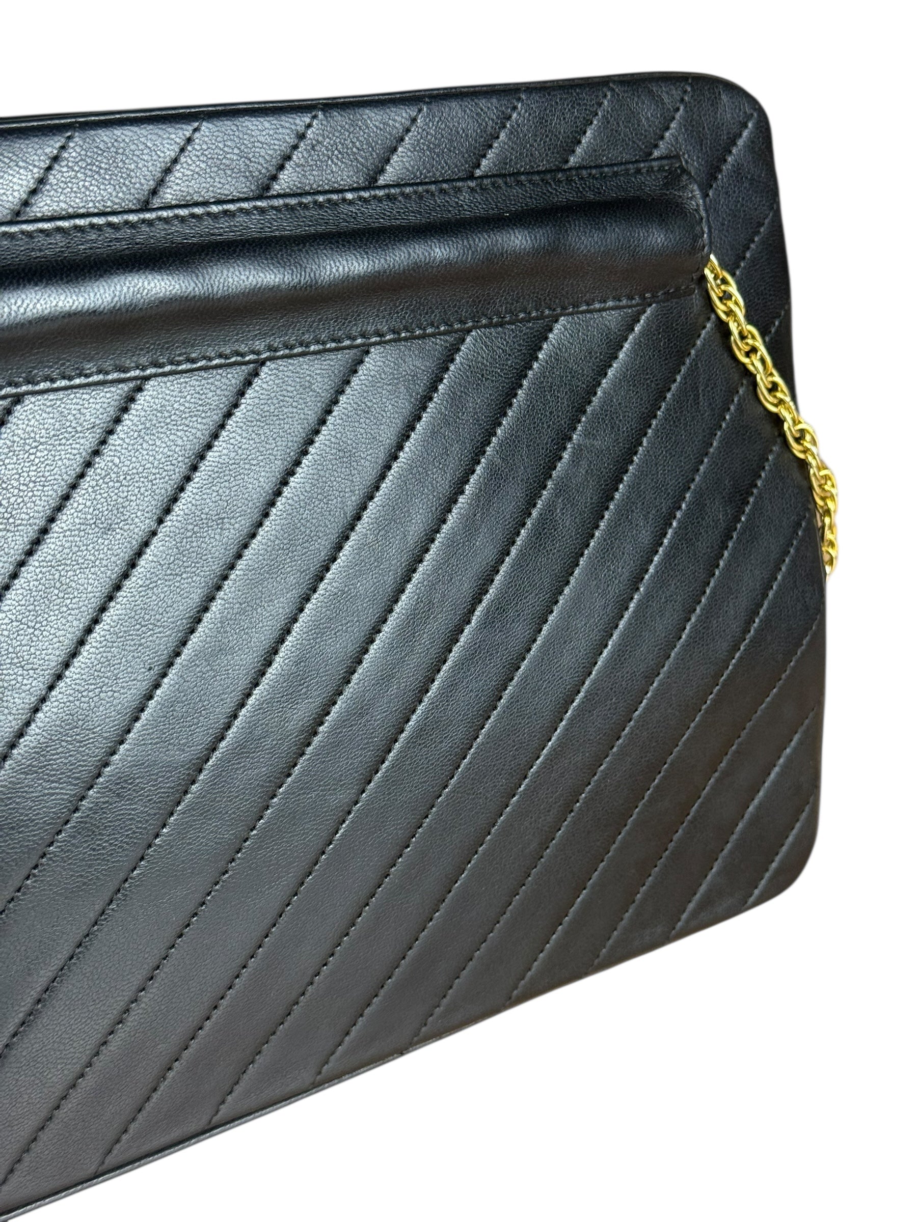 Chanel Vintage Black Chevron Leather Chain Bag