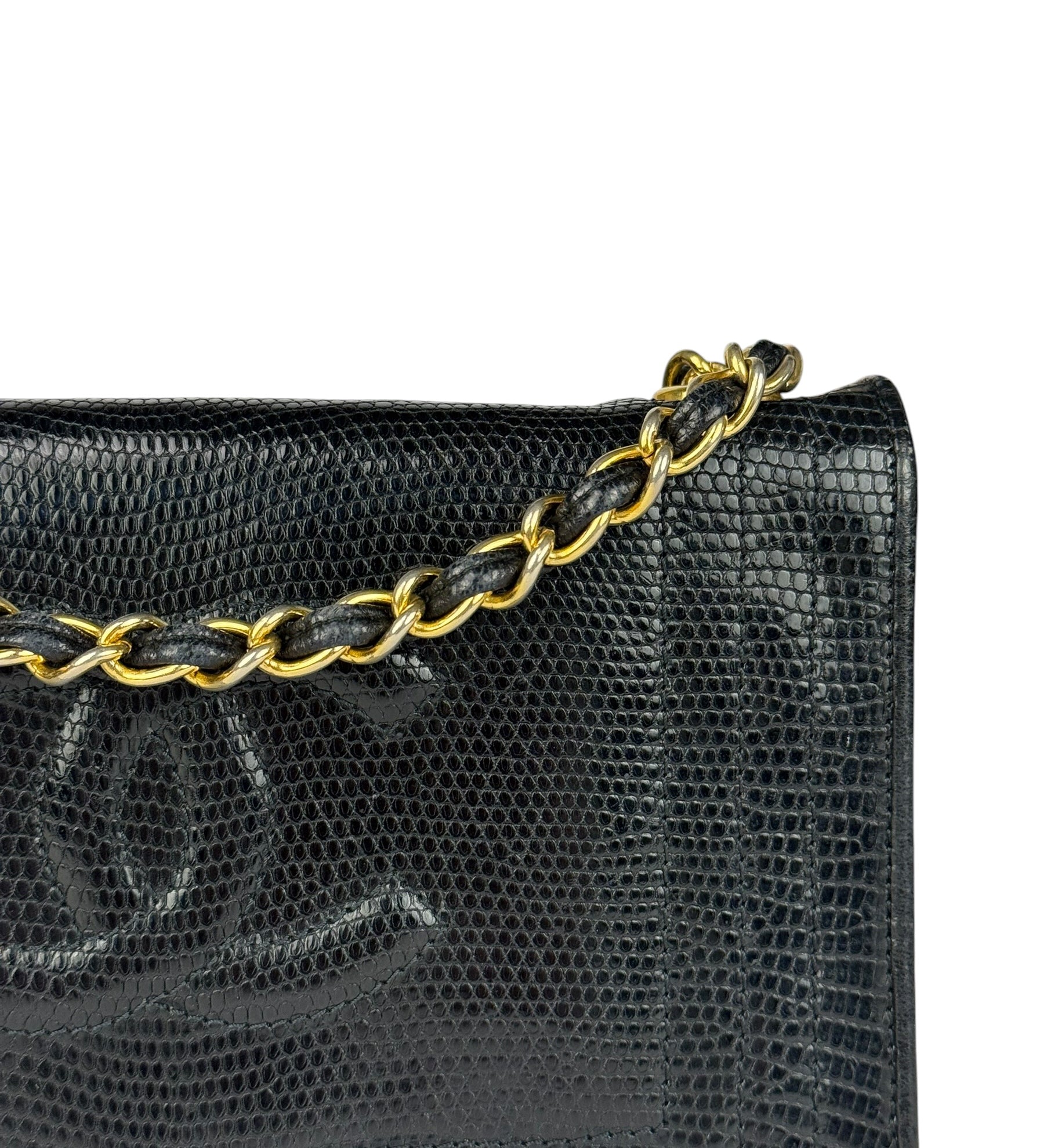 Chanel Vintage CC Stitch Lizard Flap Chain Bag 1988