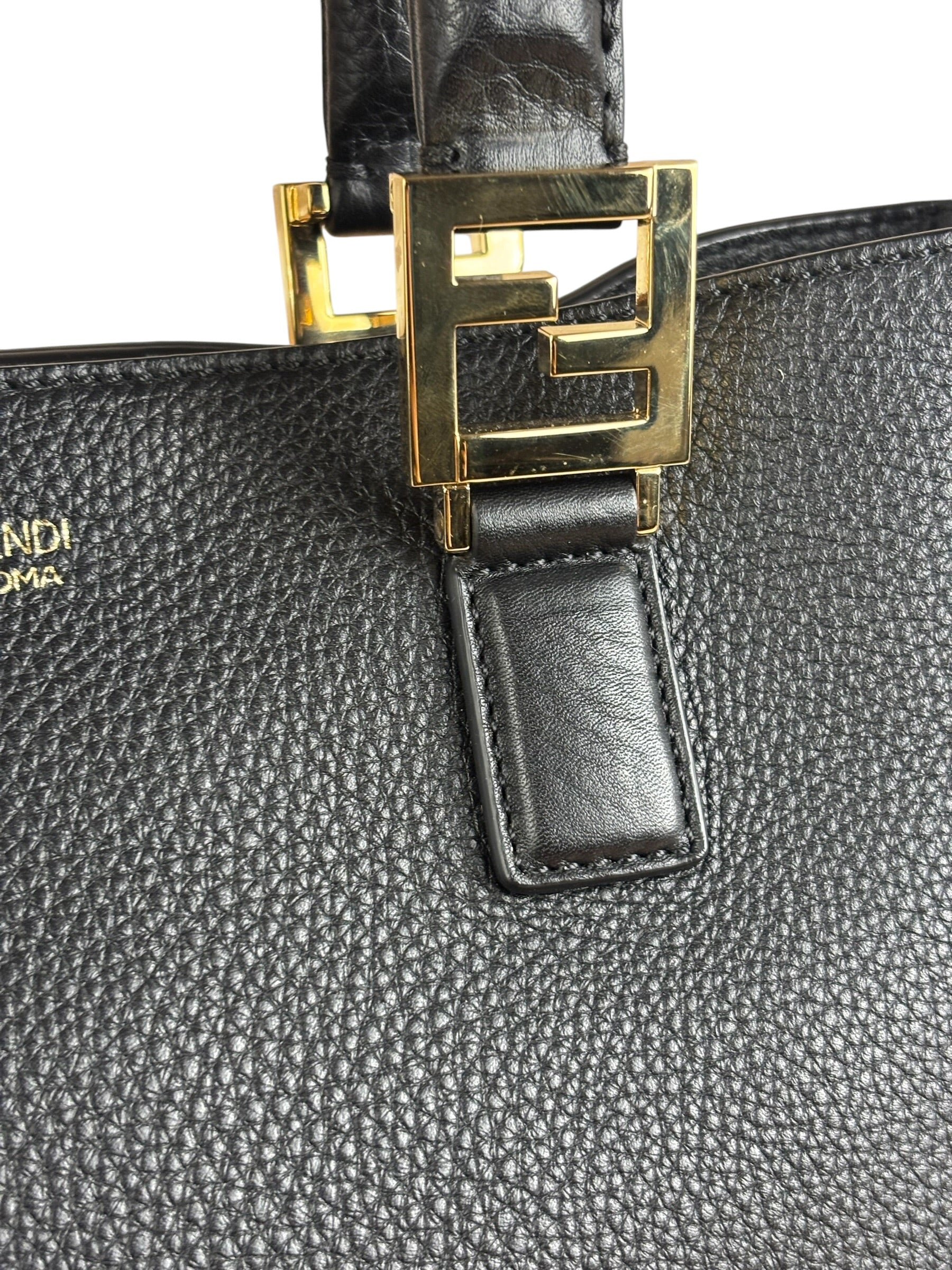 Fendi Black Leather Small FF Tote Two-Way Bag