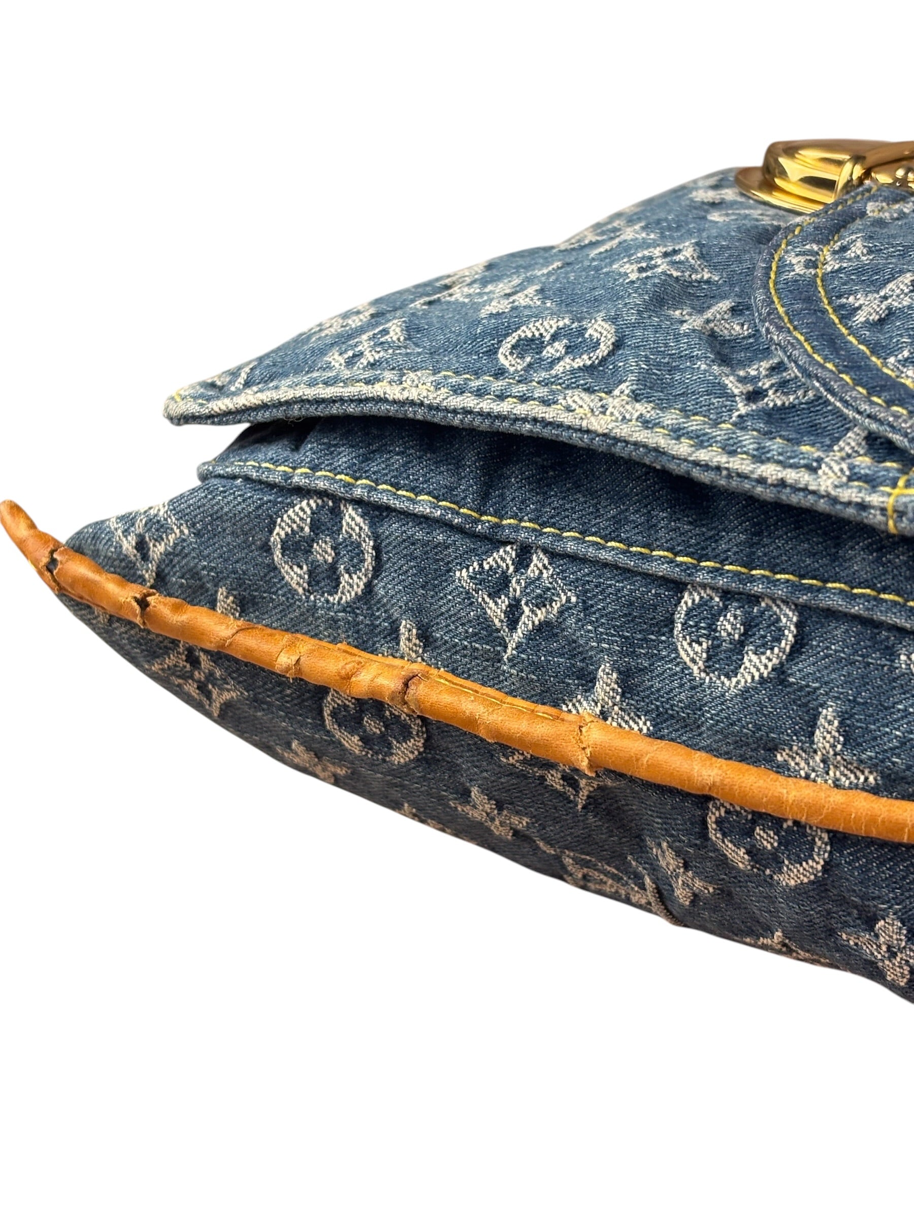 Louis Vuitton Denim Leather Trim Monogram Flat Tote Bag