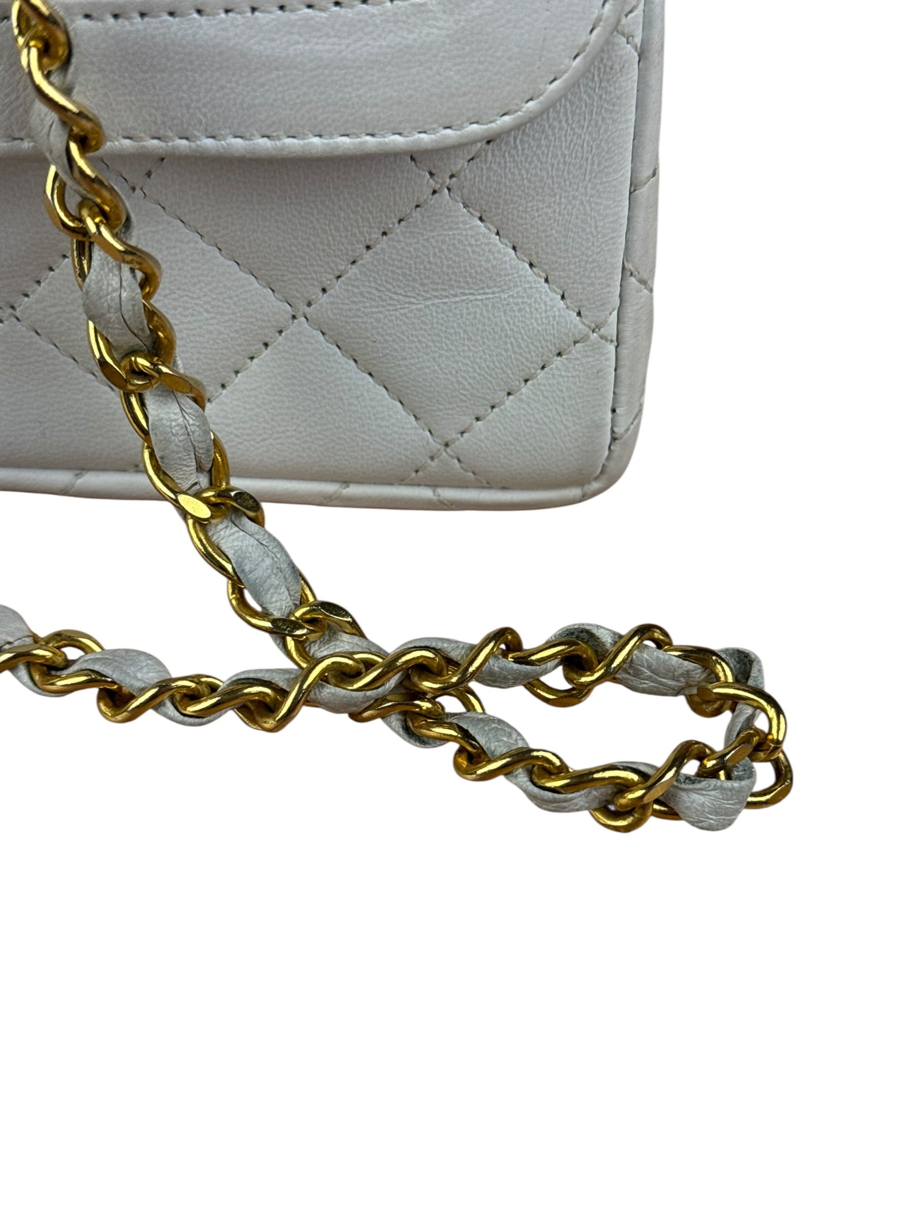 Chanel CC White Quilted Double Flap Bag 1988