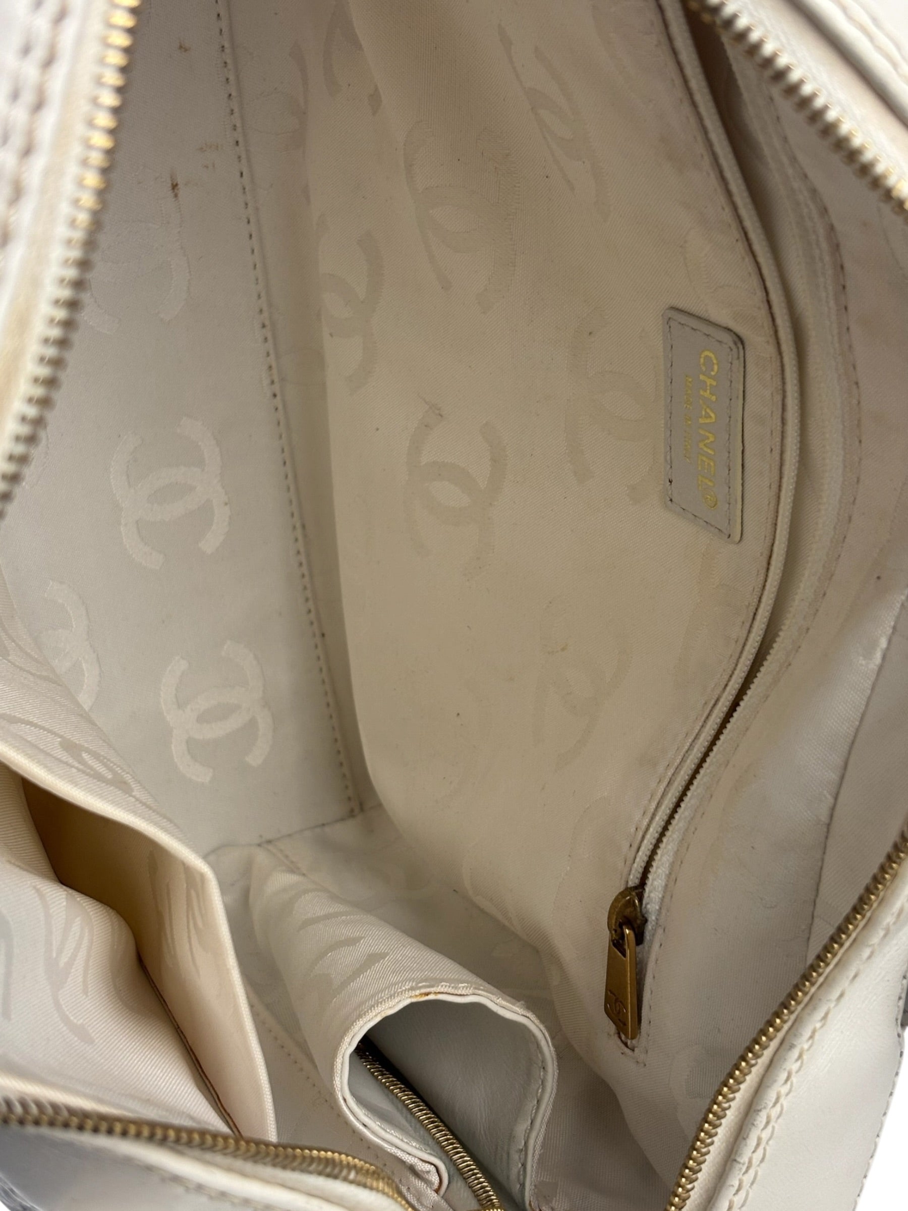 Chanel White CC Lambskin Wild Stitch Handbag 2003