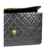 Chanel Black Quilted Leather Jumbo Flap Bag 1995
