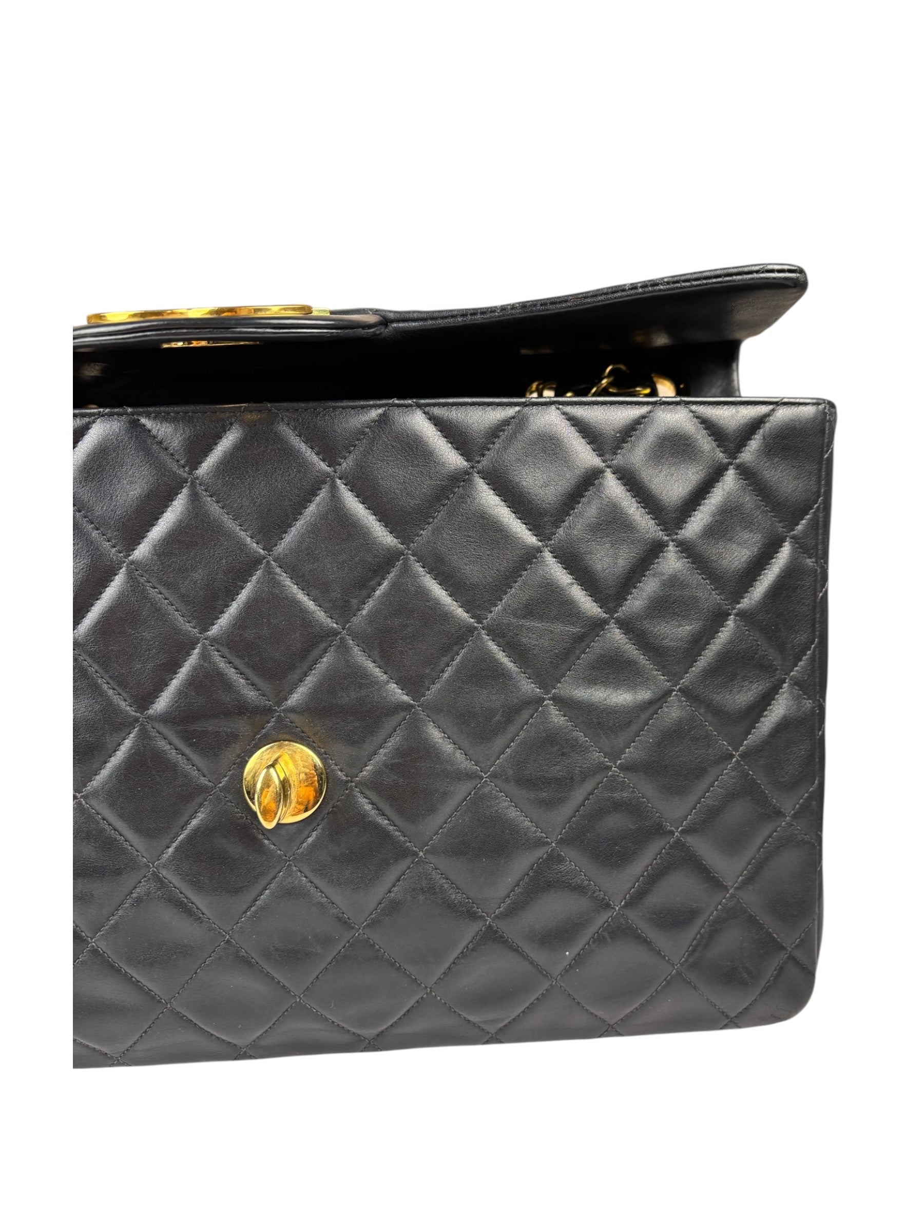 Chanel Black Quilted Leather Jumbo Flap Bag 1995