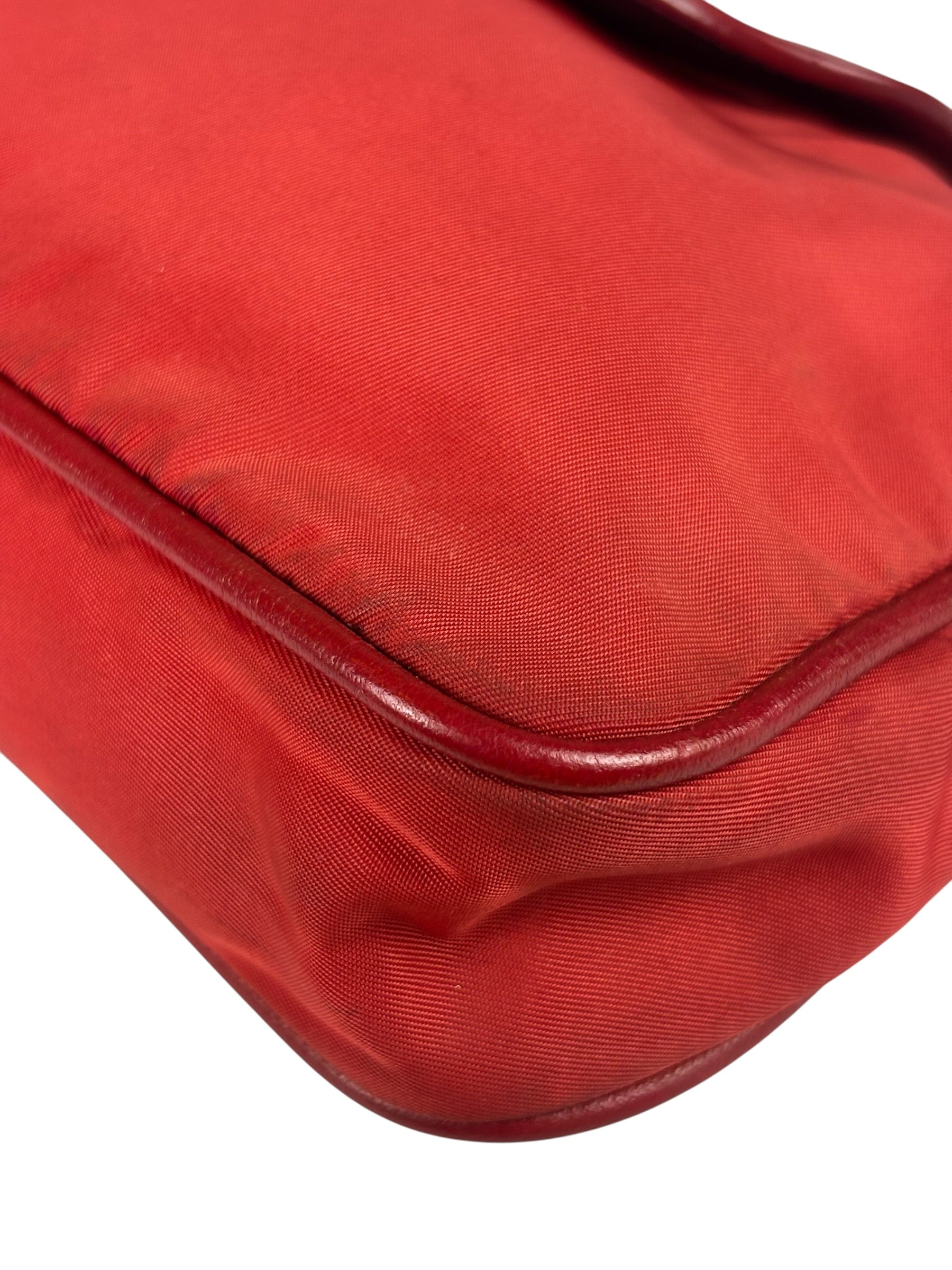 Prada Red Tessuto Nylon/Saffiano Leather Trim Two-Way Bag