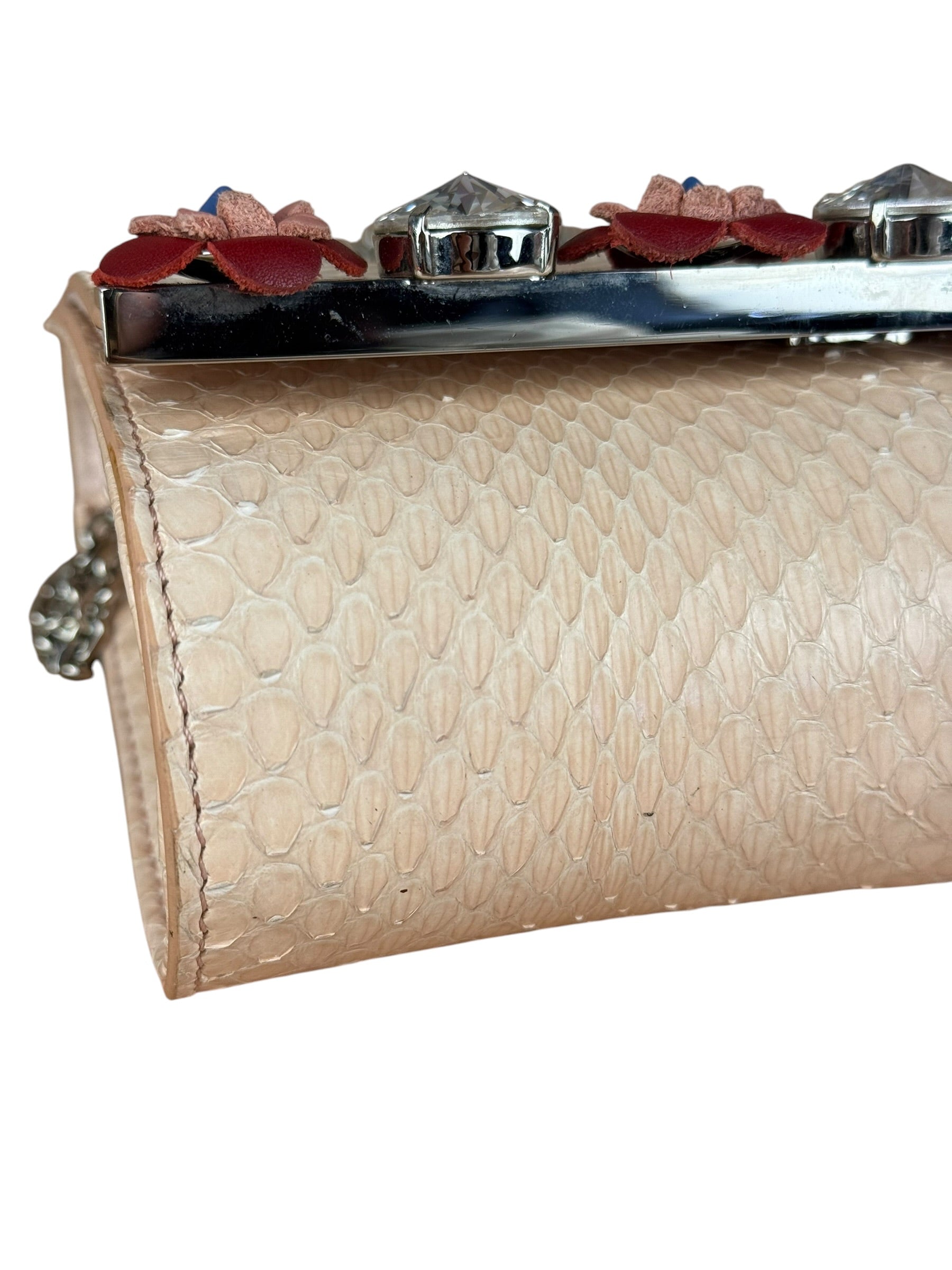 Fendi Pink Python Flower Studded Mini Chain Shoulder Bag