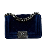 Chanel Blue Velvet Quilted Mini Boy Bag 2012