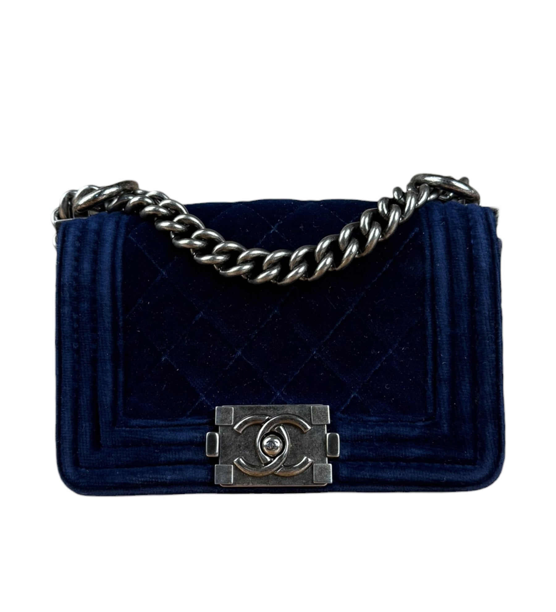 Chanel Blue Velvet Quilted Mini Boy Bag 2012
