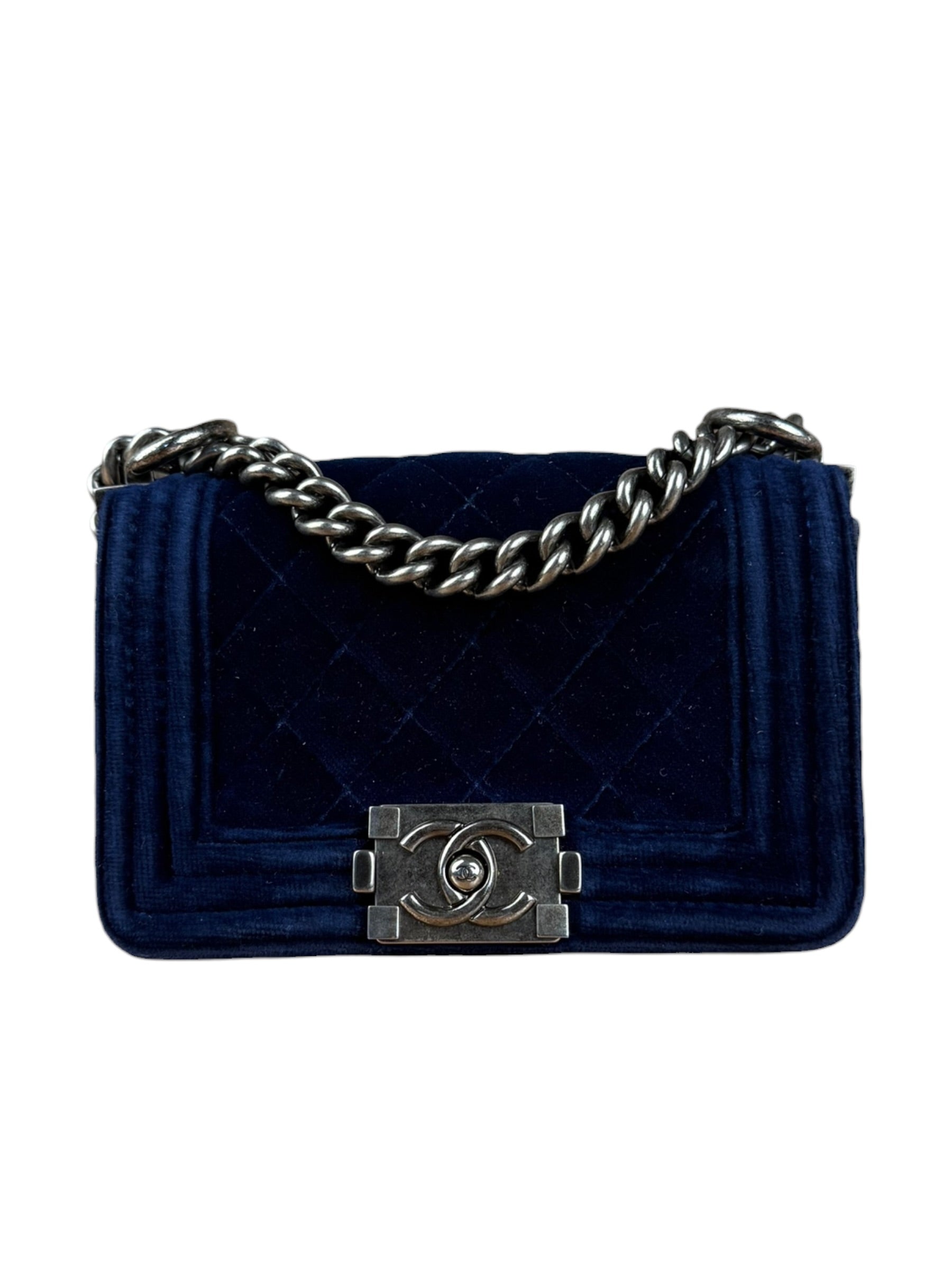 Chanel Blue Velvet Quilted Mini Boy Bag 2012