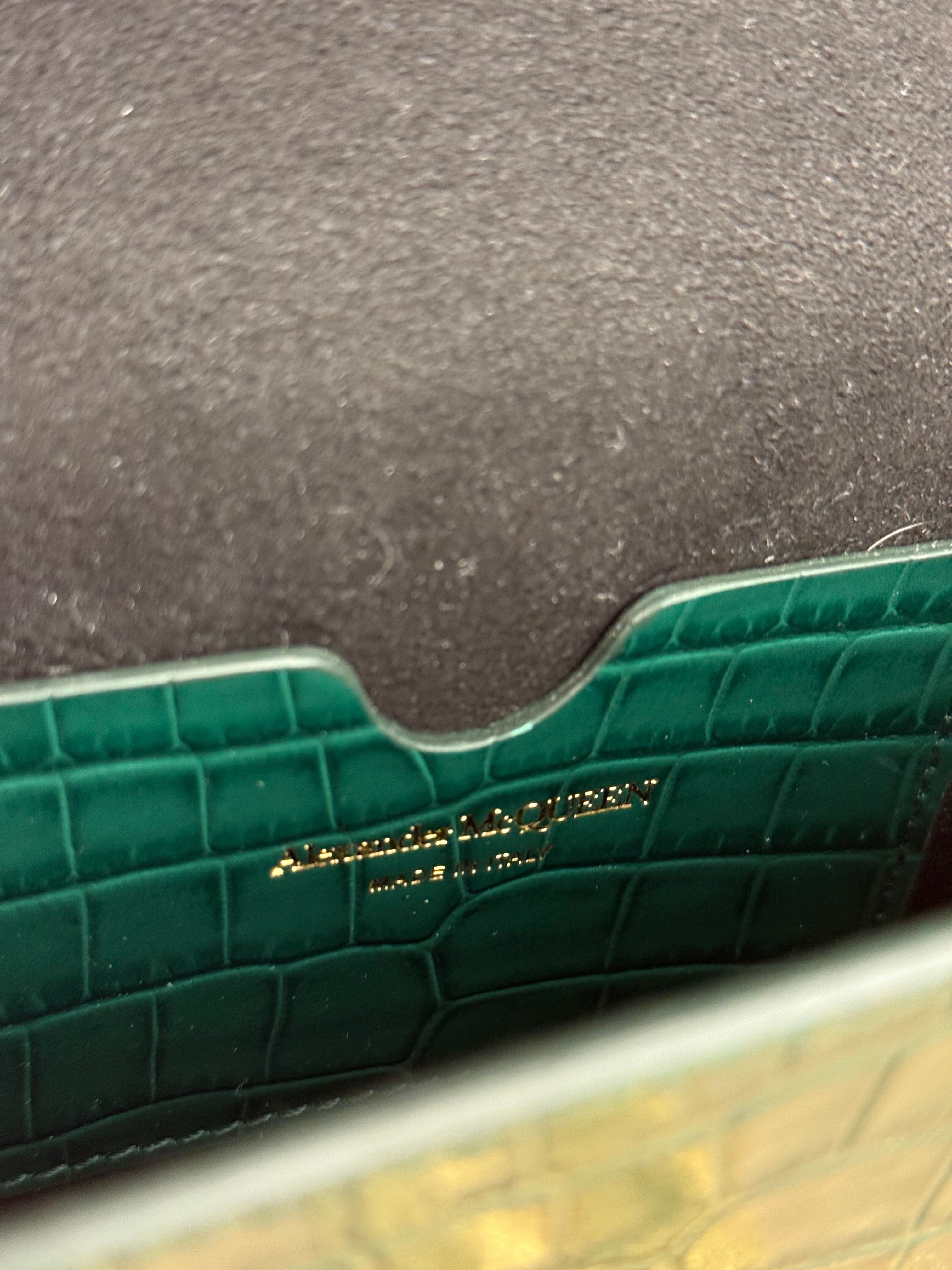 Alexander McQueen Green Croc Embossed Skull Bag