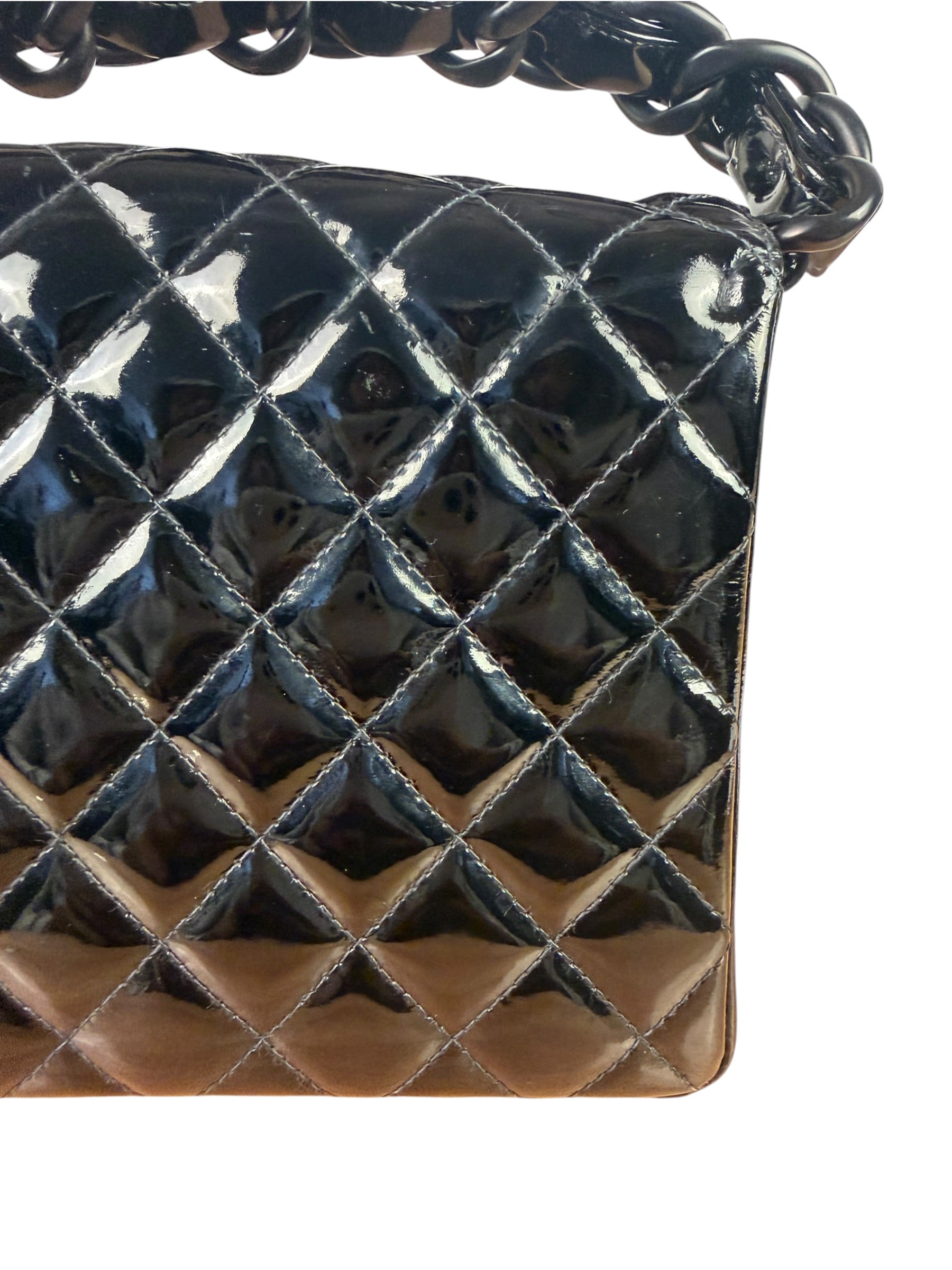 Chanel Black Quilted Patent Leather Top Handle 1996