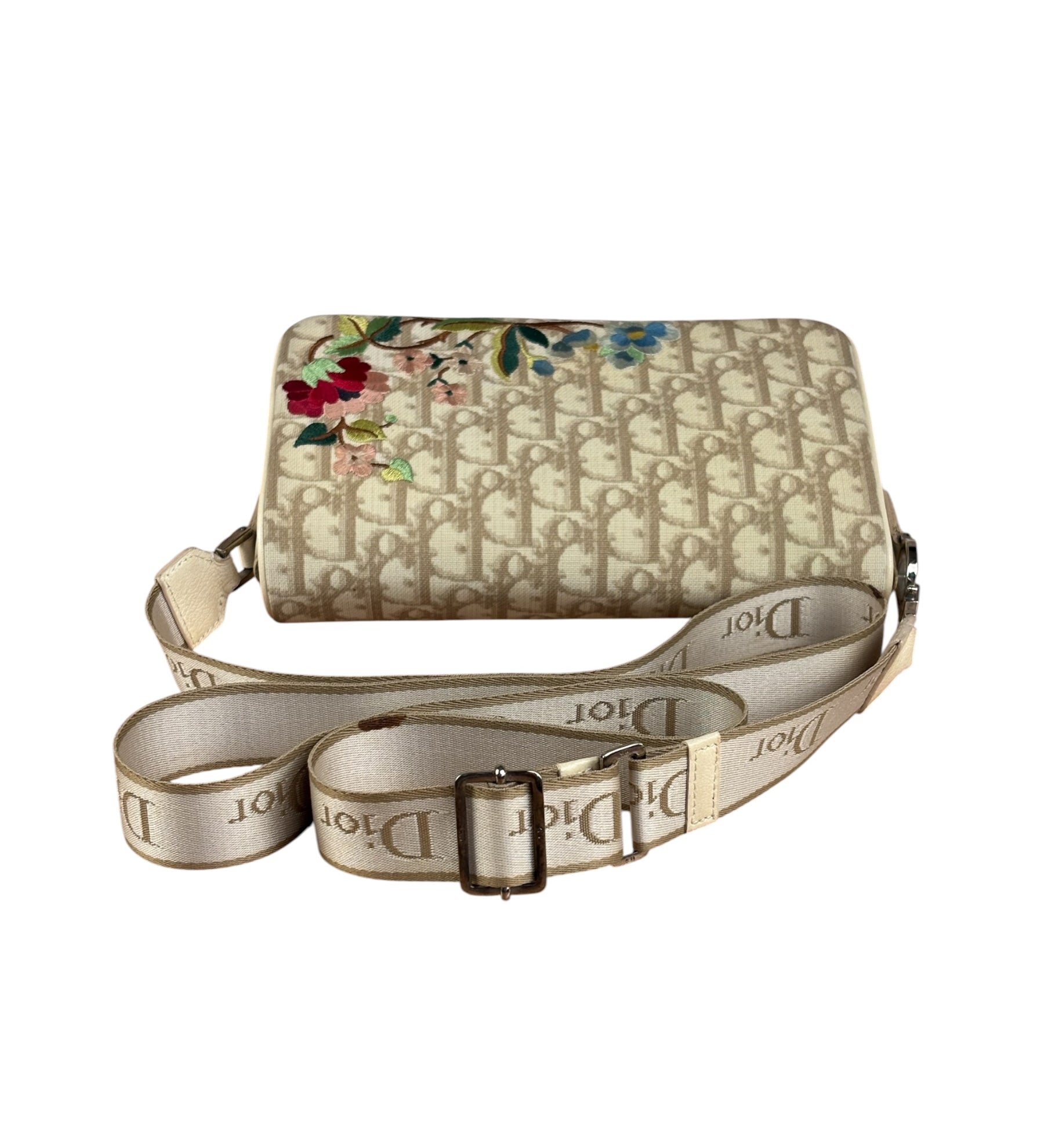 Christian Dior Beige Embroidered Trotter Flap Crossbody Bag