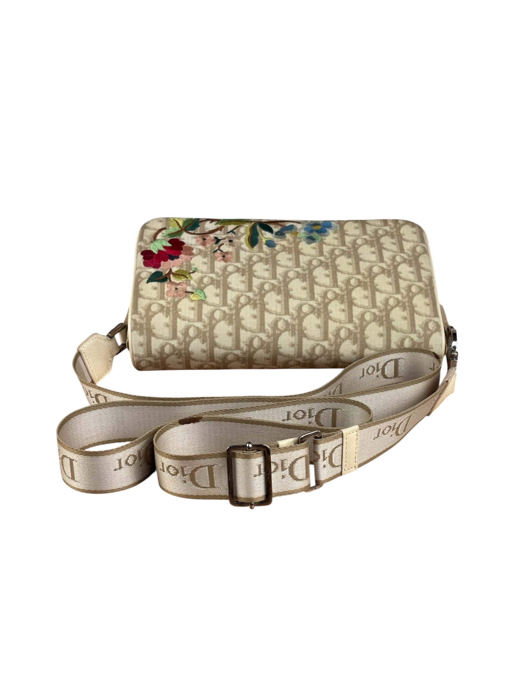 Christian Dior Beige Embroidered Trotter Flap Crossbody Bag
