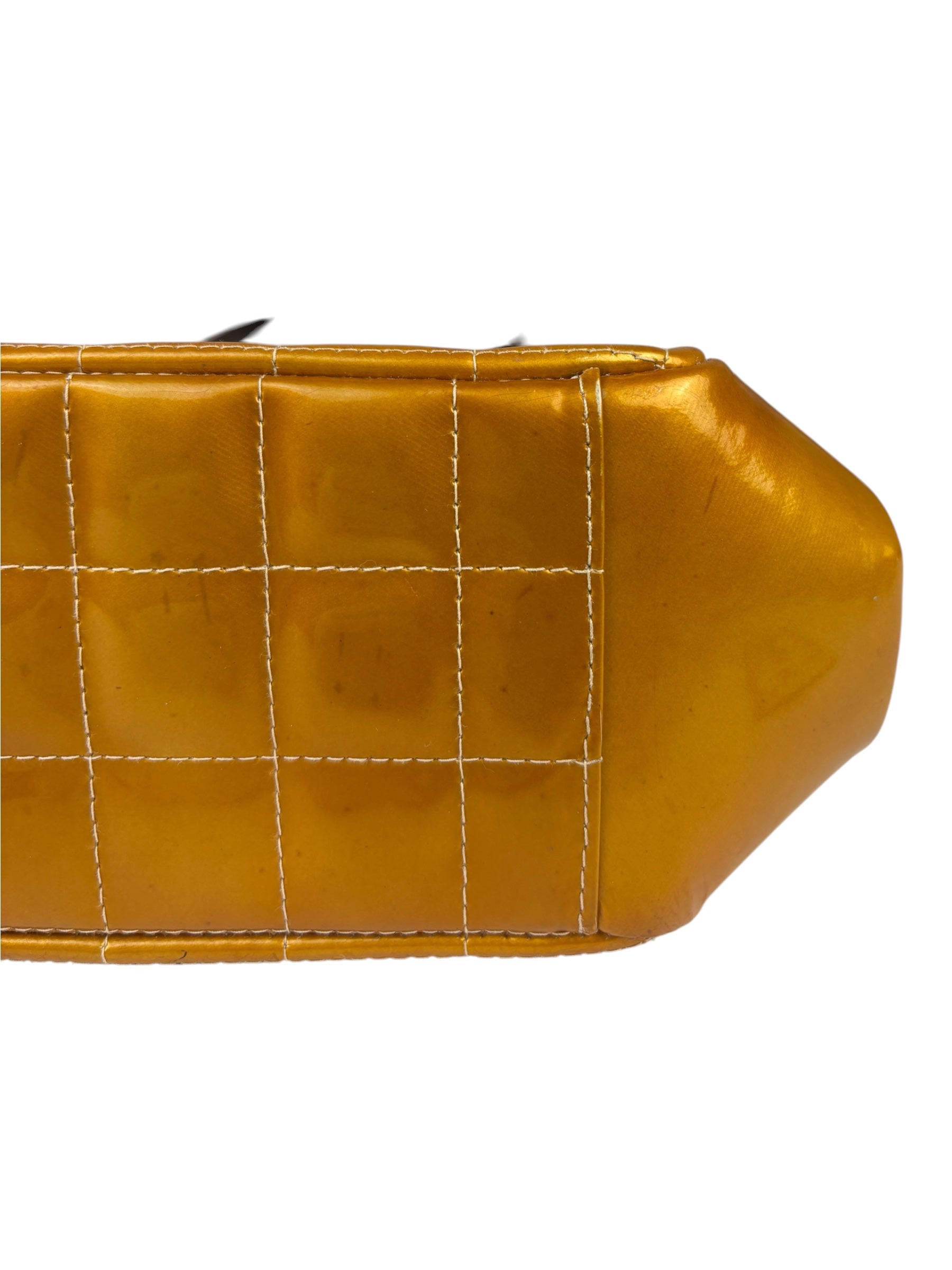 Chanel Mustard Yellow Patent Leather Chocolate Bar Hobo Bag 2002