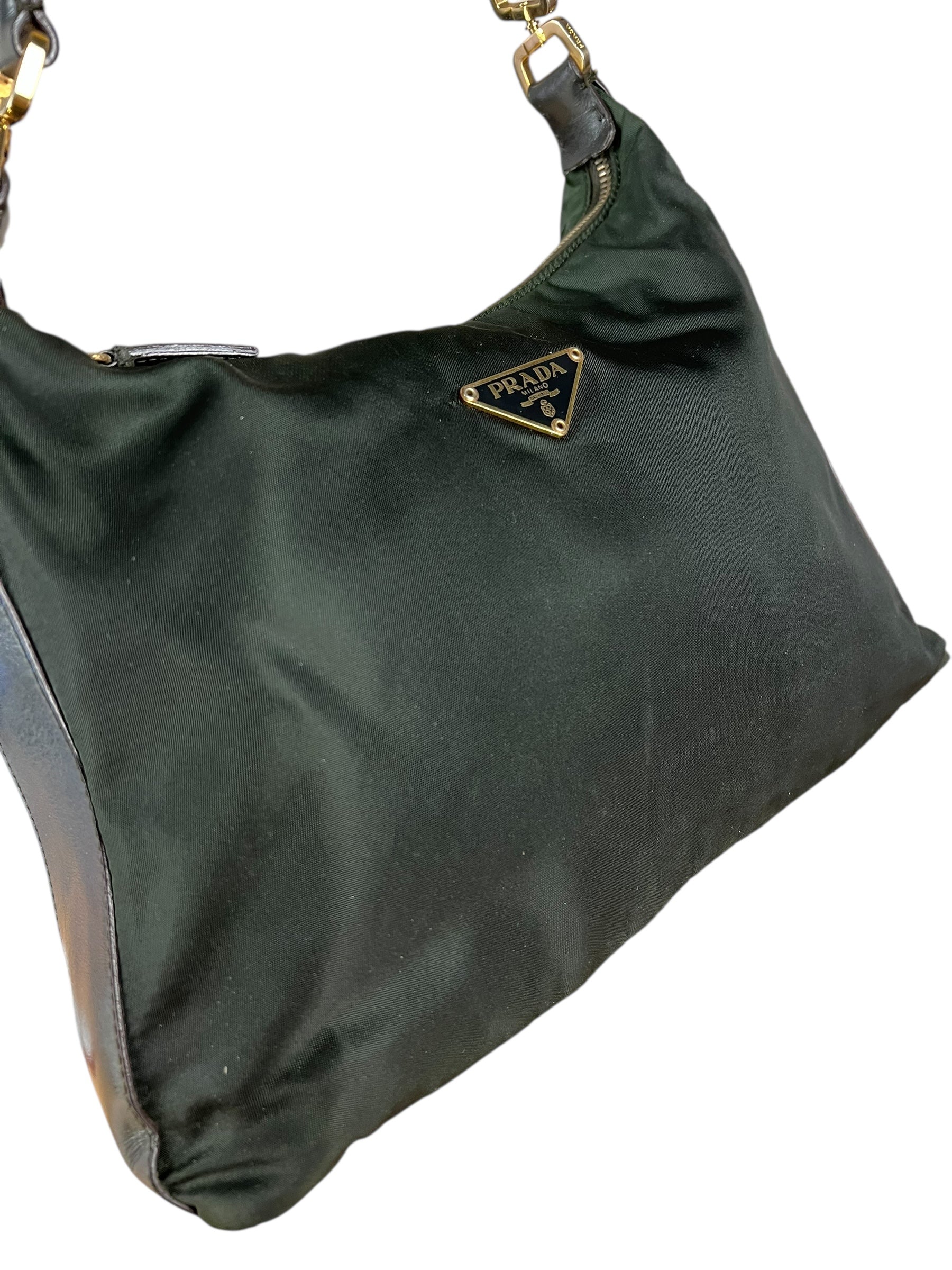 Prada Shoulder Bag Green Canvas Strap