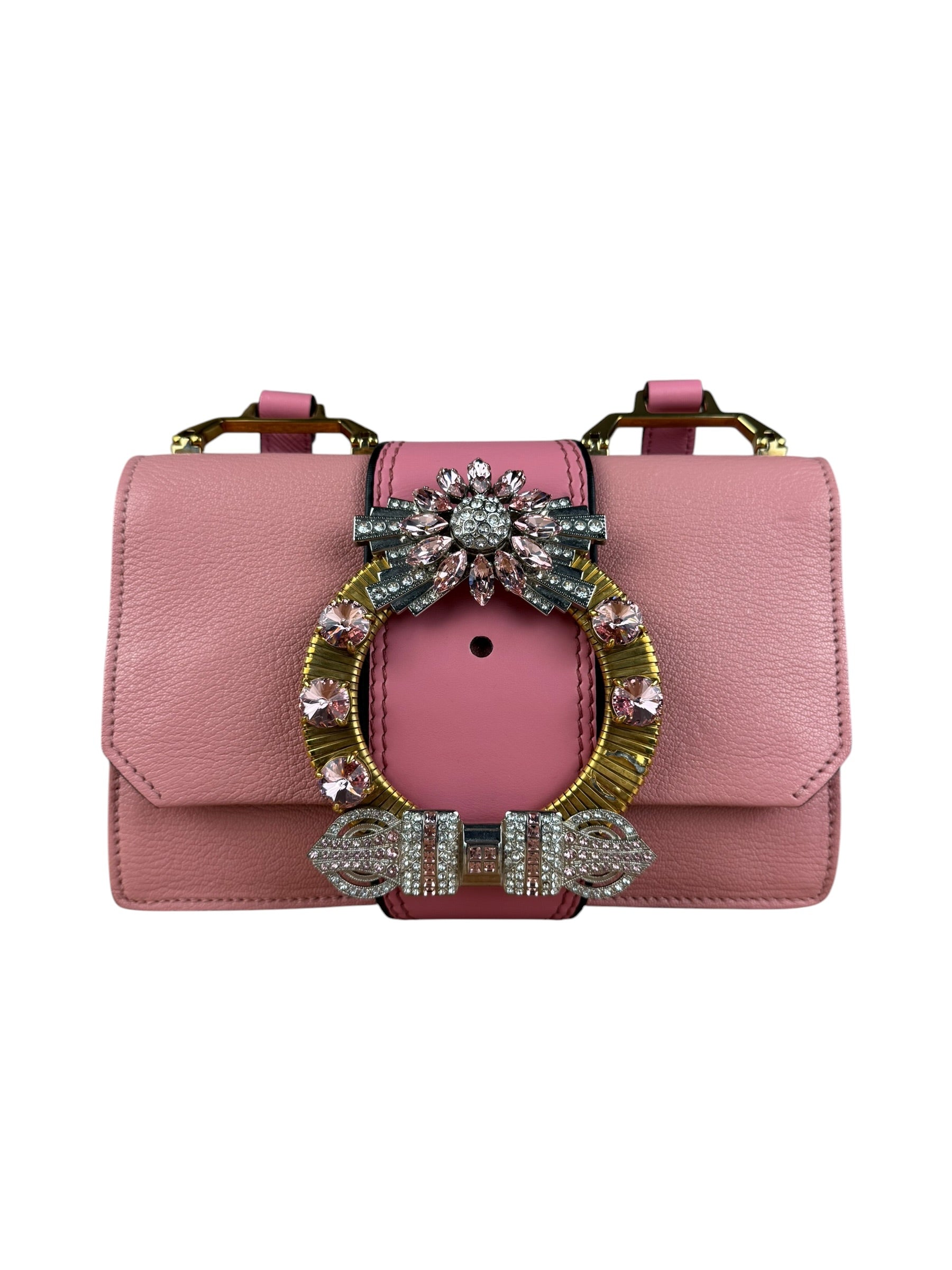 Miu Miu Pink Leather Madras Crystal Embellished Shoulder Bag