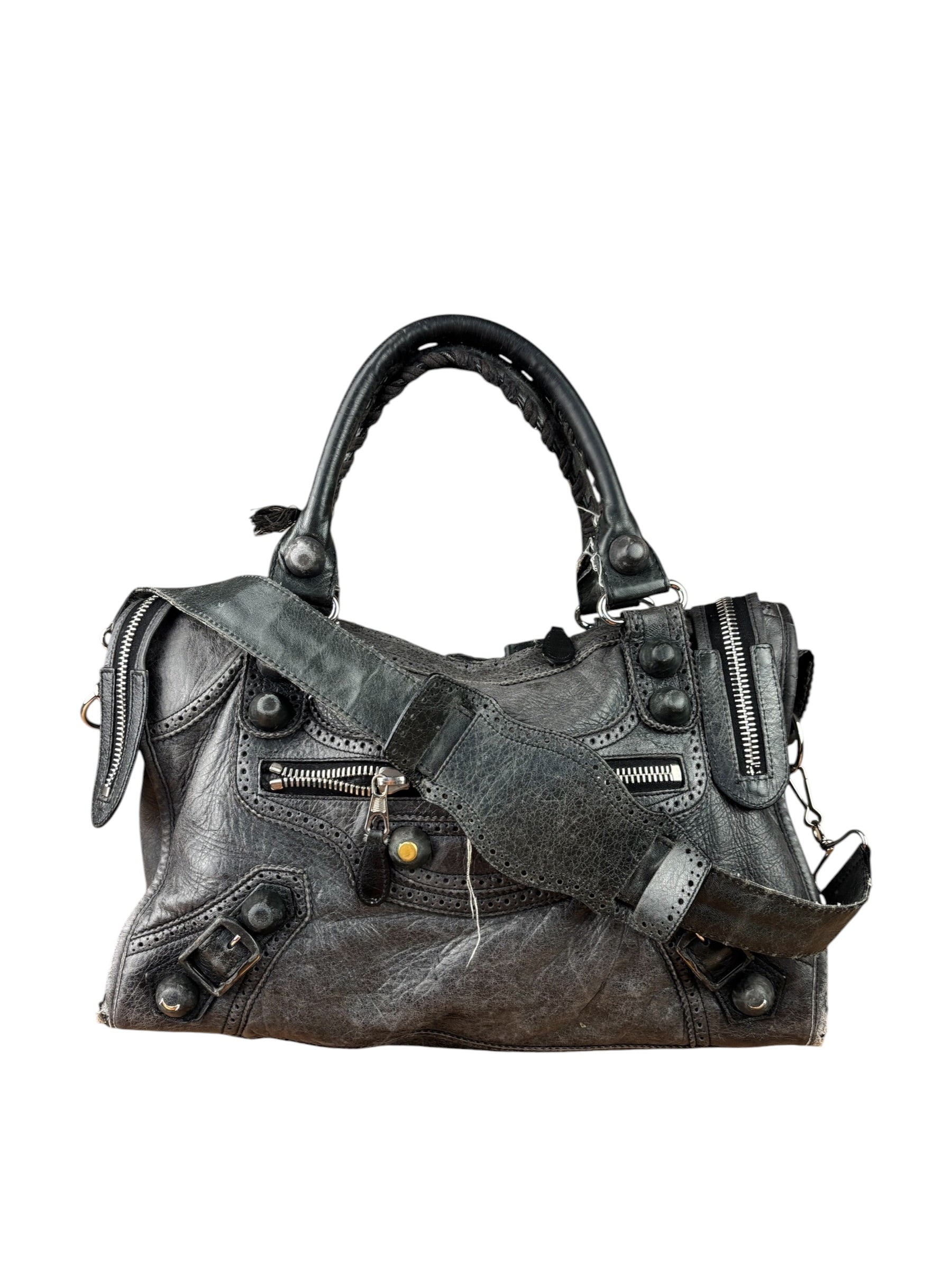 Balenciaga Dark Grey Covered Brogues City Bag