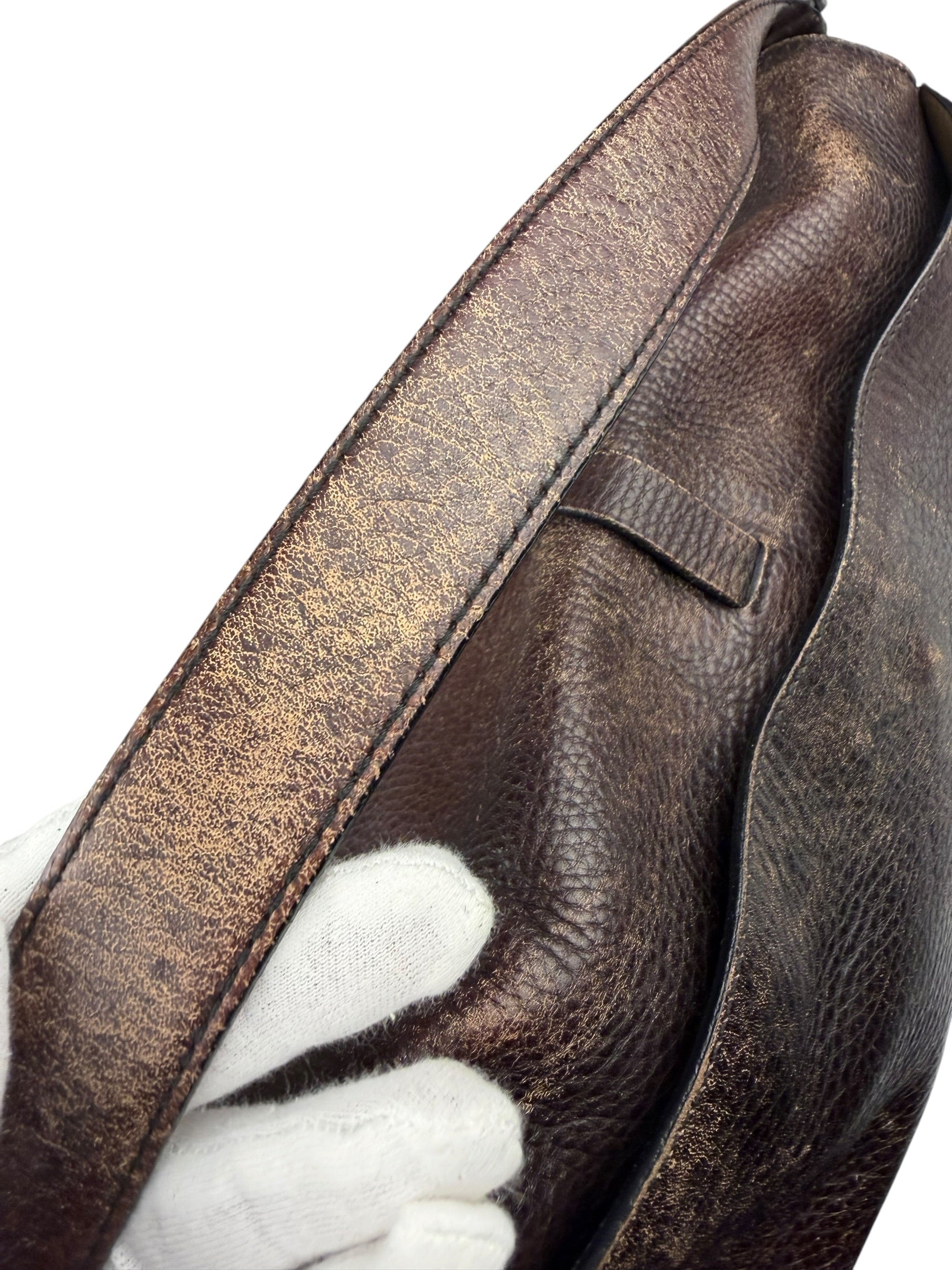 Prada Vintage Brown Leather Cervo Antik Messenger Bag