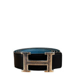 Hermes Tuareg H Solid Silver Buckle Black/Blue Belt
