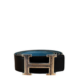 Hermes Tuareg H Solid Silver Buckle Black/Blue Belt