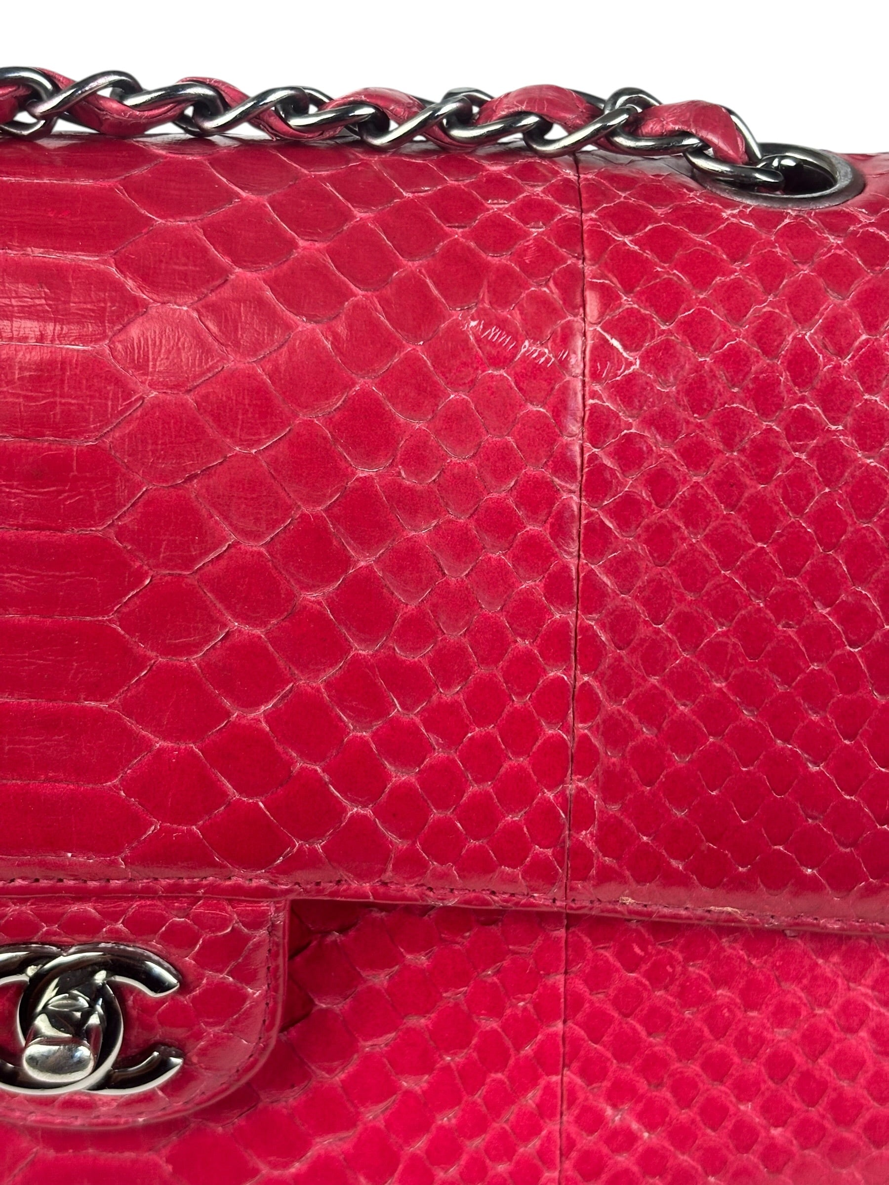 Chanel Classic Double Flap Python Bag Pink 2014