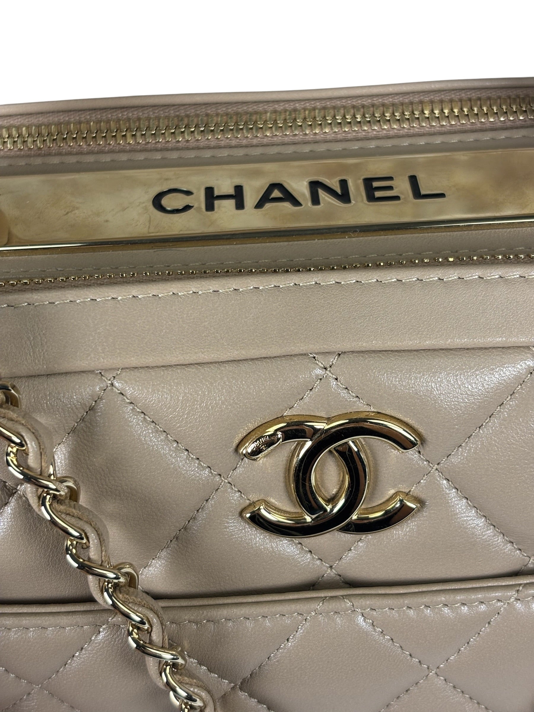 Chanel Beige Quilted Lambskin CC Trendy Bowling Bag 2017