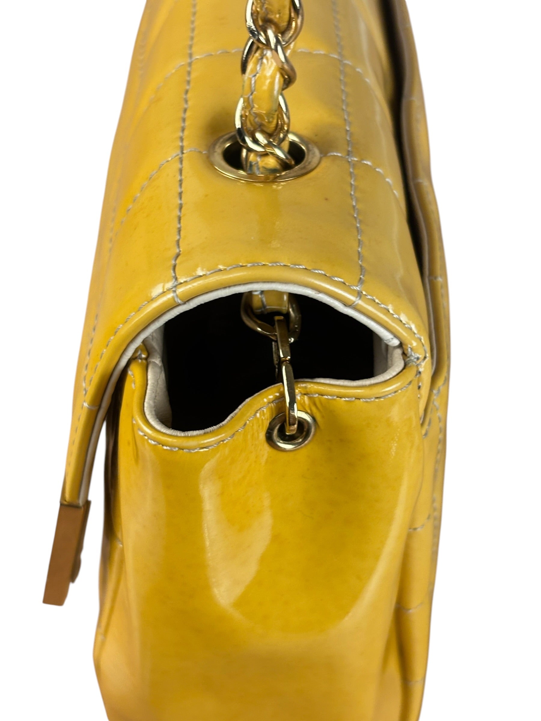 Chanel Yellow Patent Chocolate Bar Quilted CC Shoulder Bag 2002