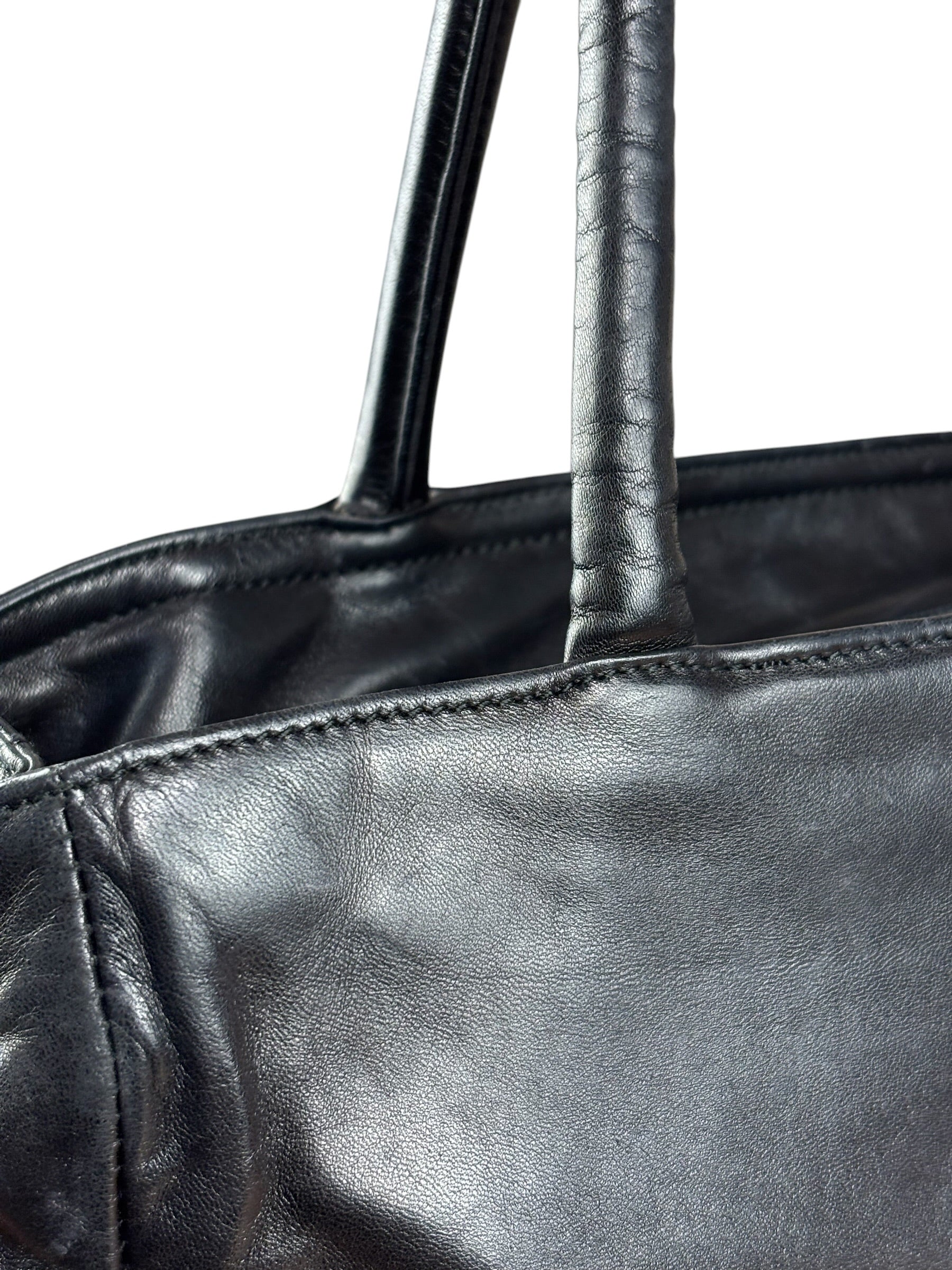 Prada Vintage Black Leather Tote Bag