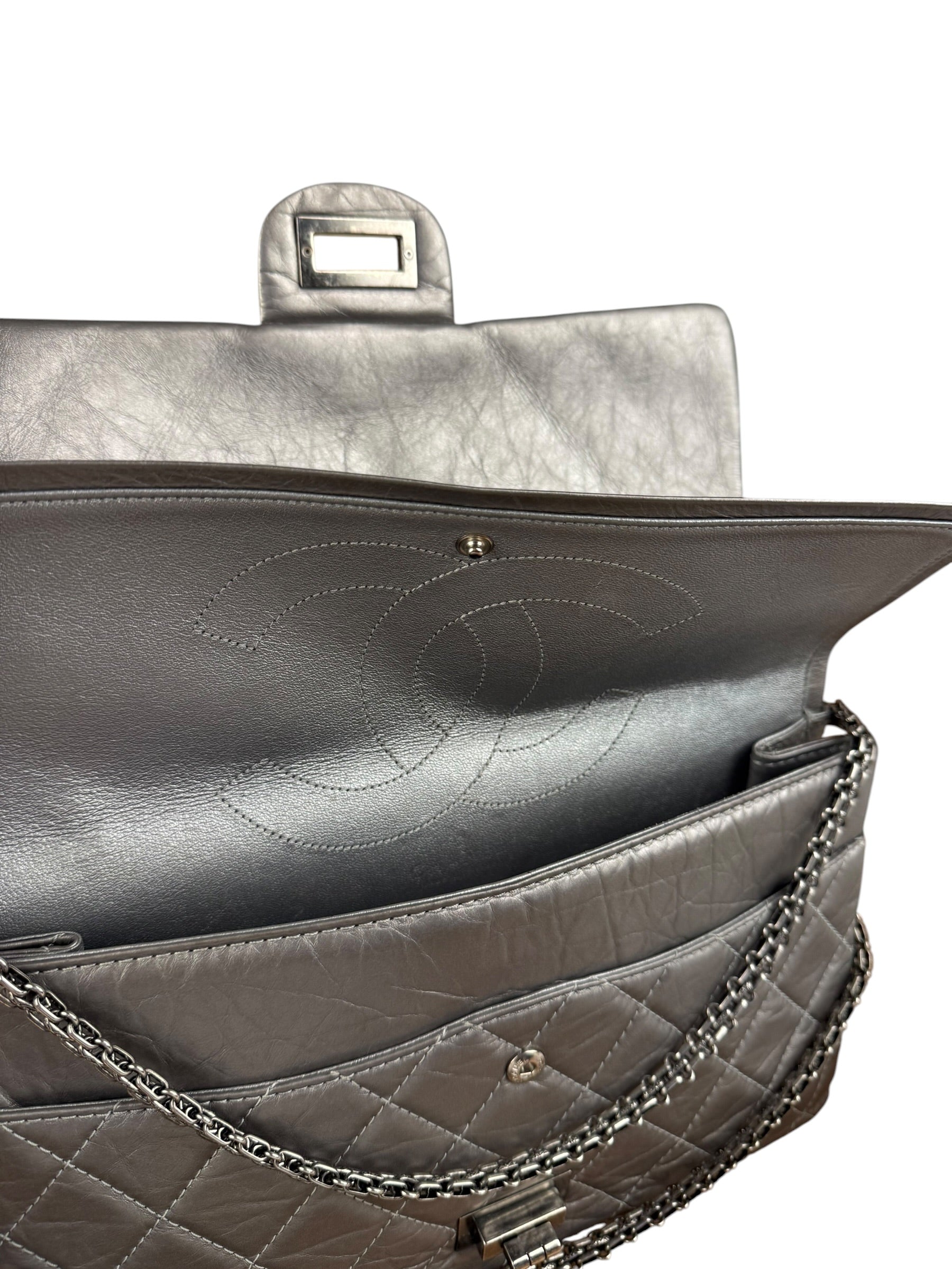 Chanel Metallic Silver Leather Reissue Double Flap Shoulder Bag 2.55 2005