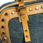 Fendi Blue/Brown Denim/Leather Trim Studded Shoulder Bag