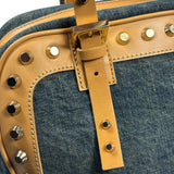 Fendi Blue/Brown Denim/Leather Trim Studded Shoulder Bag