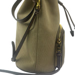 Prada Tan Beige Leather Trim Jaquard Canvas Bucket Bag