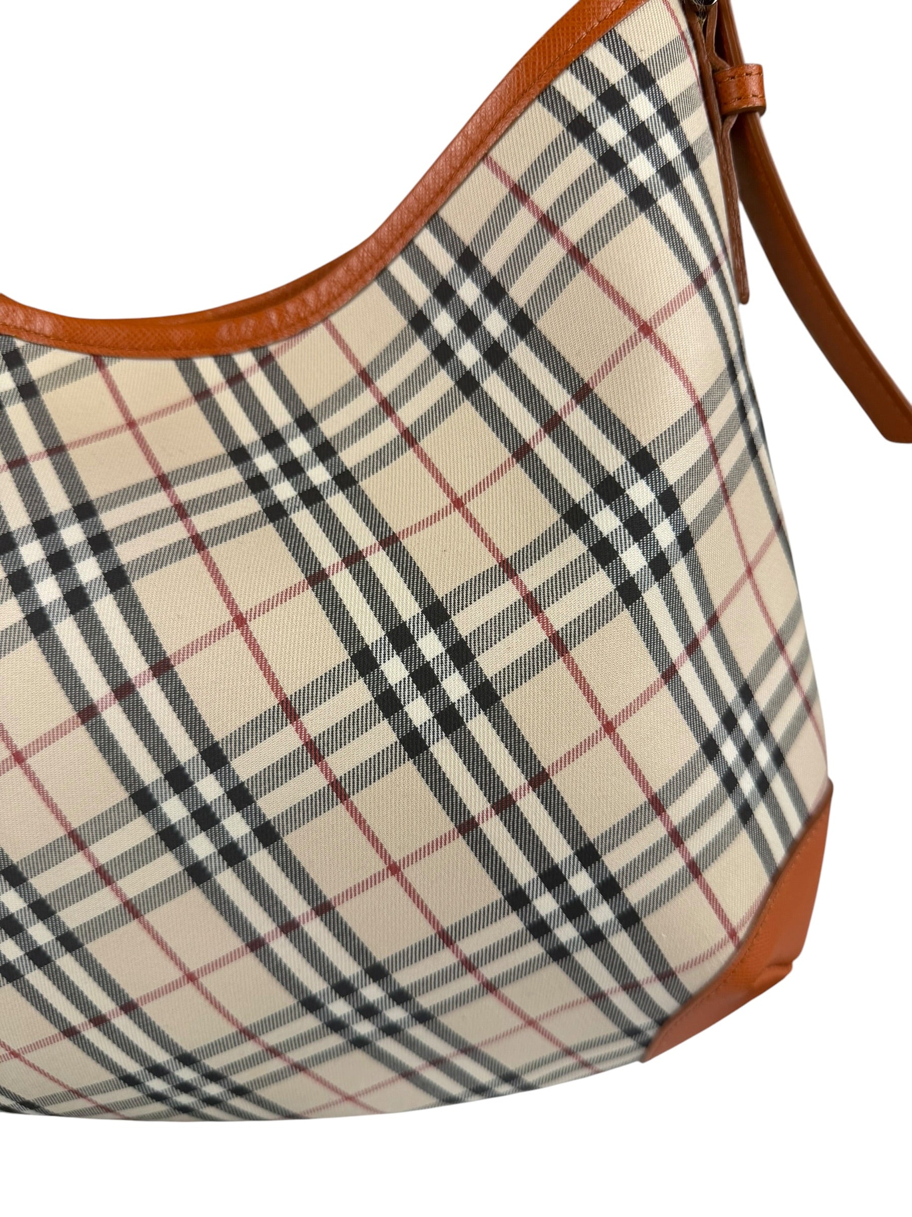 Burberry Orange Leather Trim Nova Check Hobo Bag