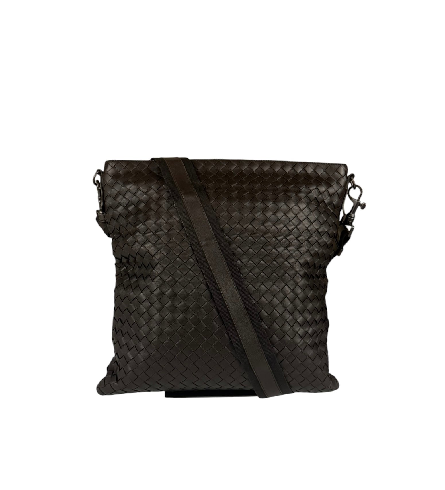 Bottega Veneta Brown Leather Woven Intrecciato Crossbody Bag