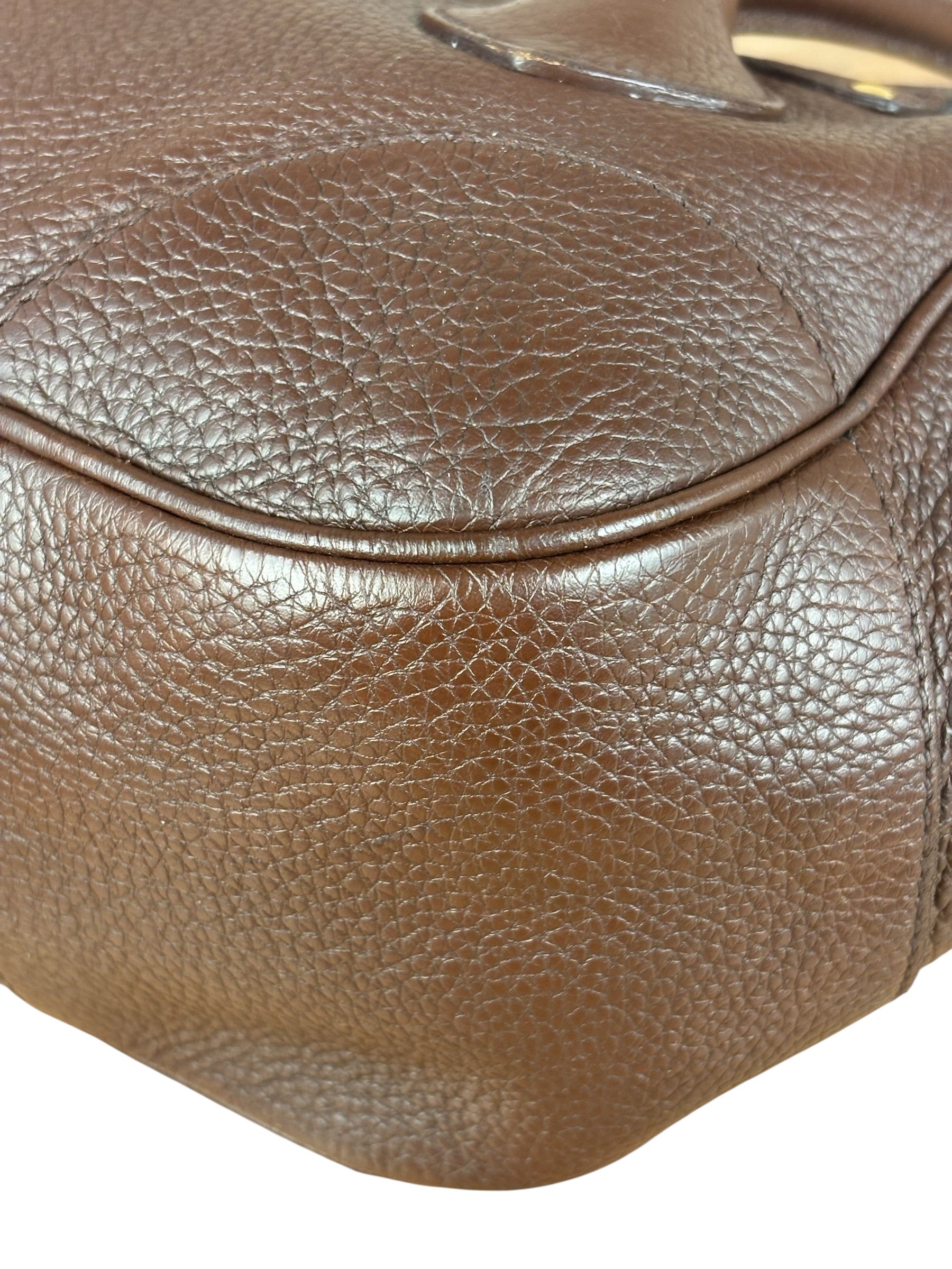 Prada Rich Brown Vitello Daino Sound Lock Satchel Shoulder Bag