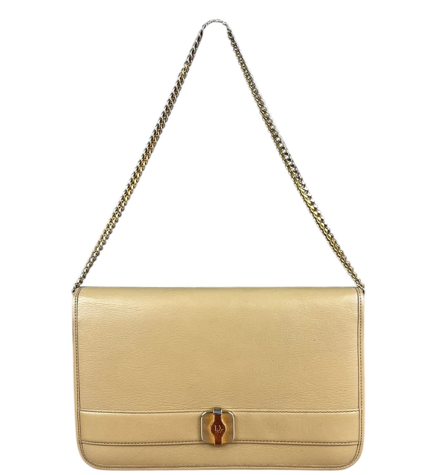 Christian Dior Vintage Beige Leather Chain Flap Bag